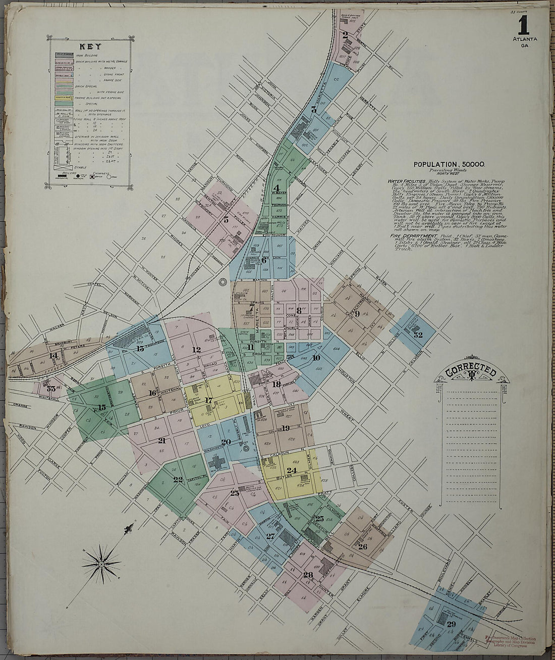 This old map of Atlanta, Fulton County, Georgia was created by Sanborn Map Company in 1886