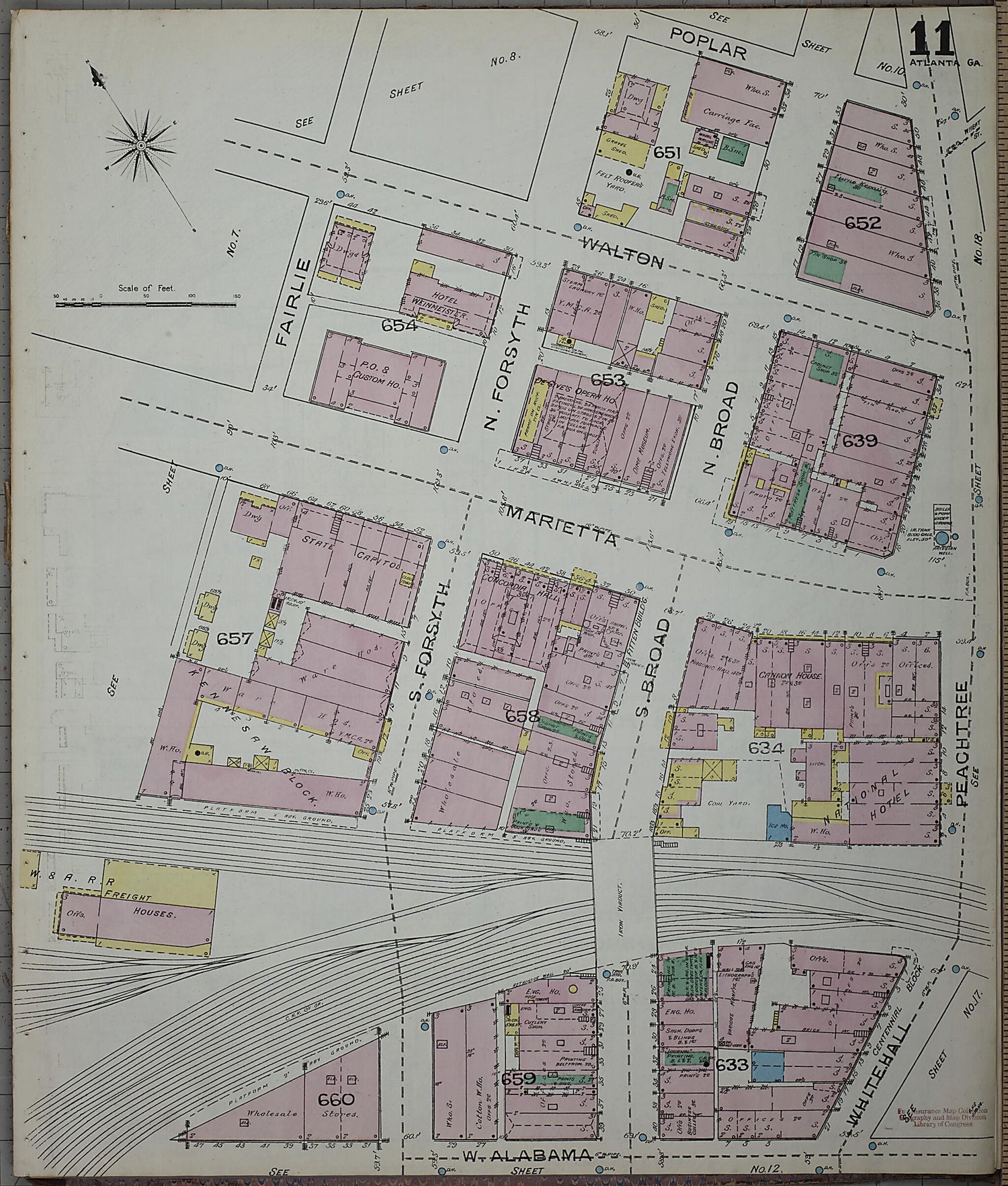 This old map of Atlanta, Fulton County, Georgia was created by Sanborn Map Company in 1886