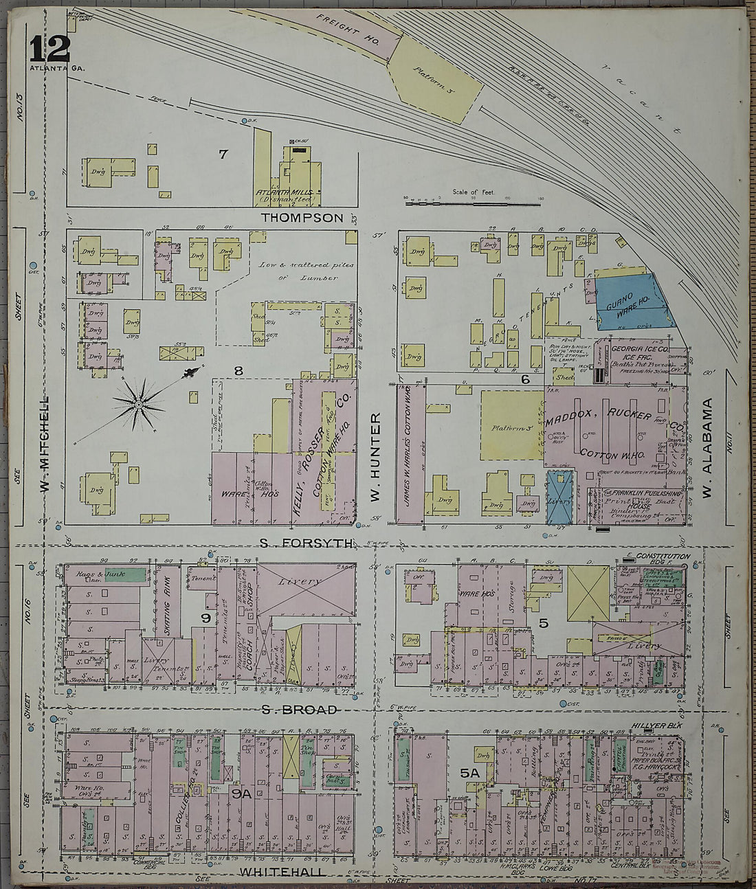 This old map of Atlanta, Fulton County, Georgia was created by Sanborn Map Company in 1886