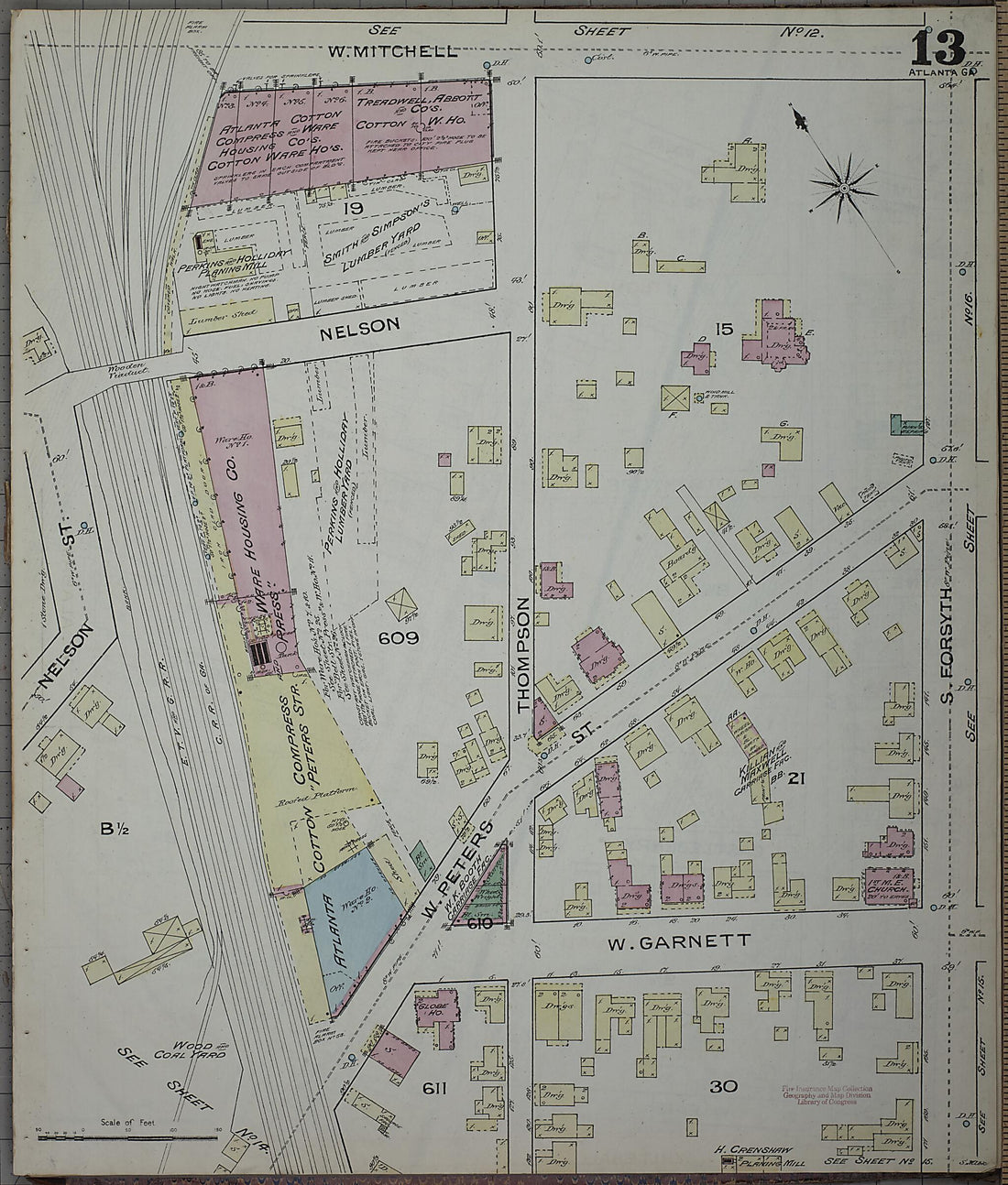 This old map of Atlanta, Fulton County, Georgia was created by Sanborn Map Company in 1886