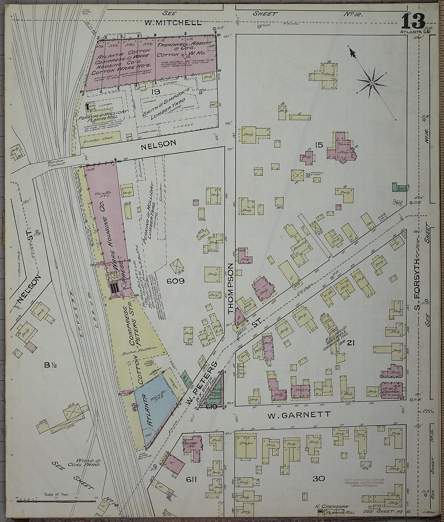 This old map of Atlanta, Fulton County, Georgia was created by Sanborn Map Company in 1886