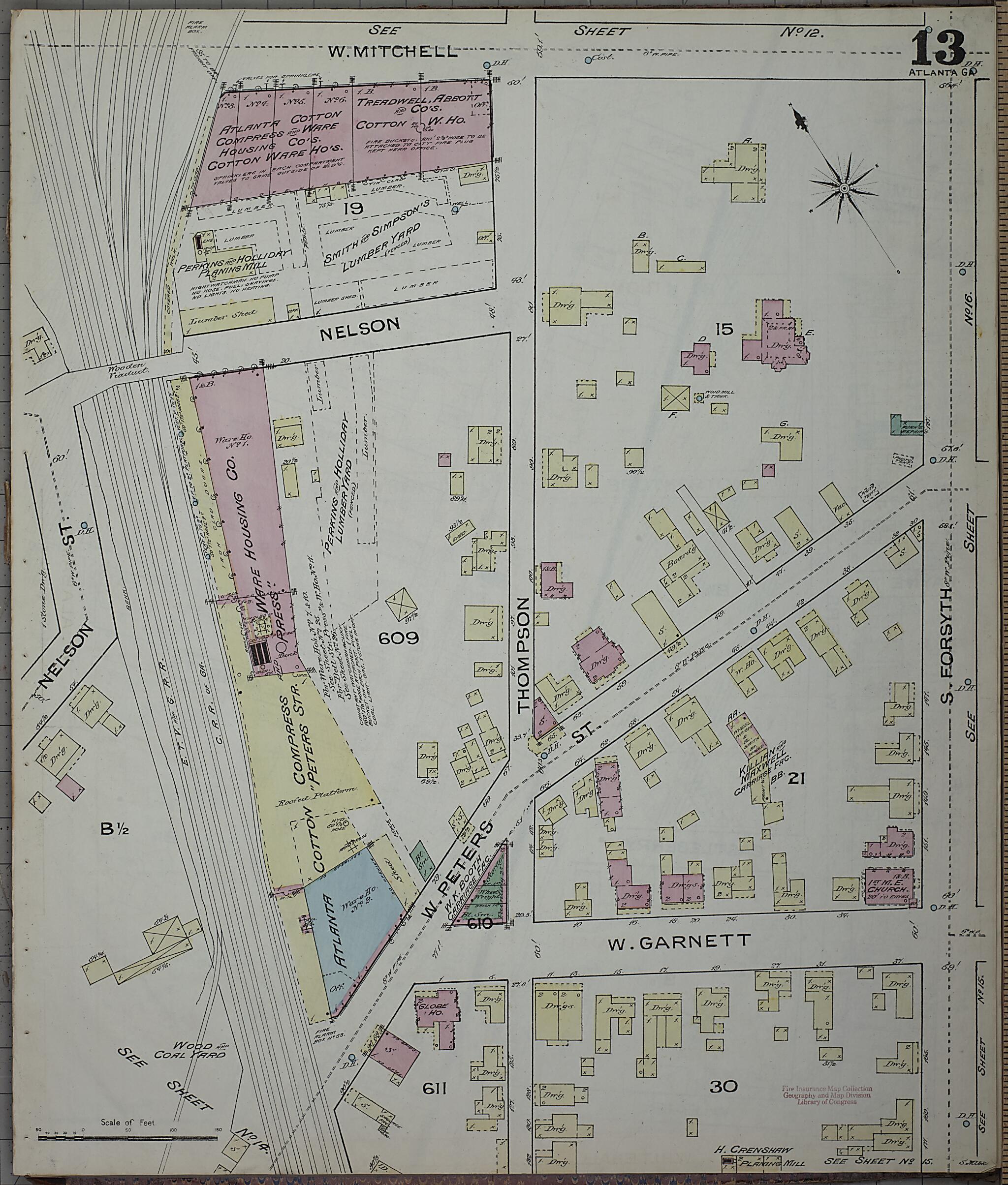 This old map of Atlanta, Fulton County, Georgia was created by Sanborn Map Company in 1886