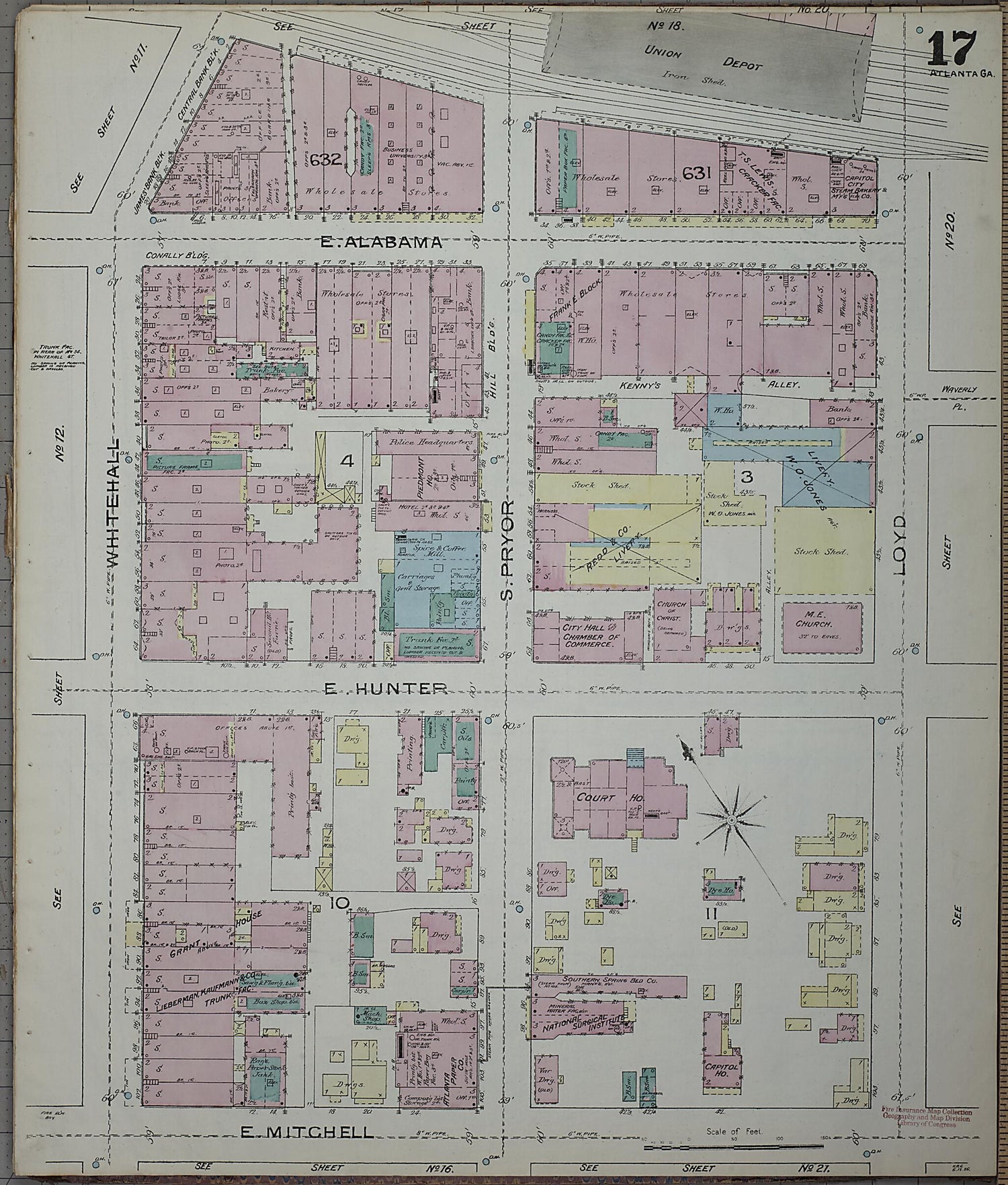 This old map of Atlanta, Fulton County, Georgia was created by Sanborn Map Company in 1886