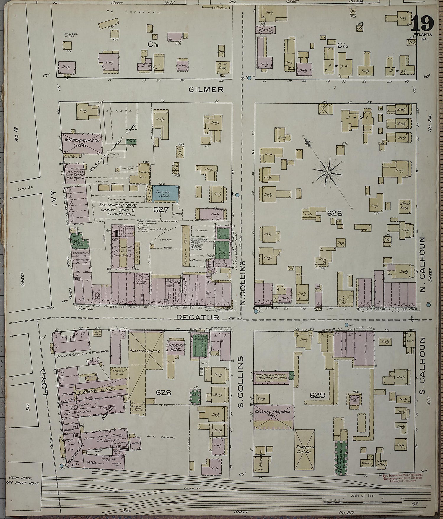 This old map of Atlanta, Fulton County, Georgia was created by Sanborn Map Company in 1886