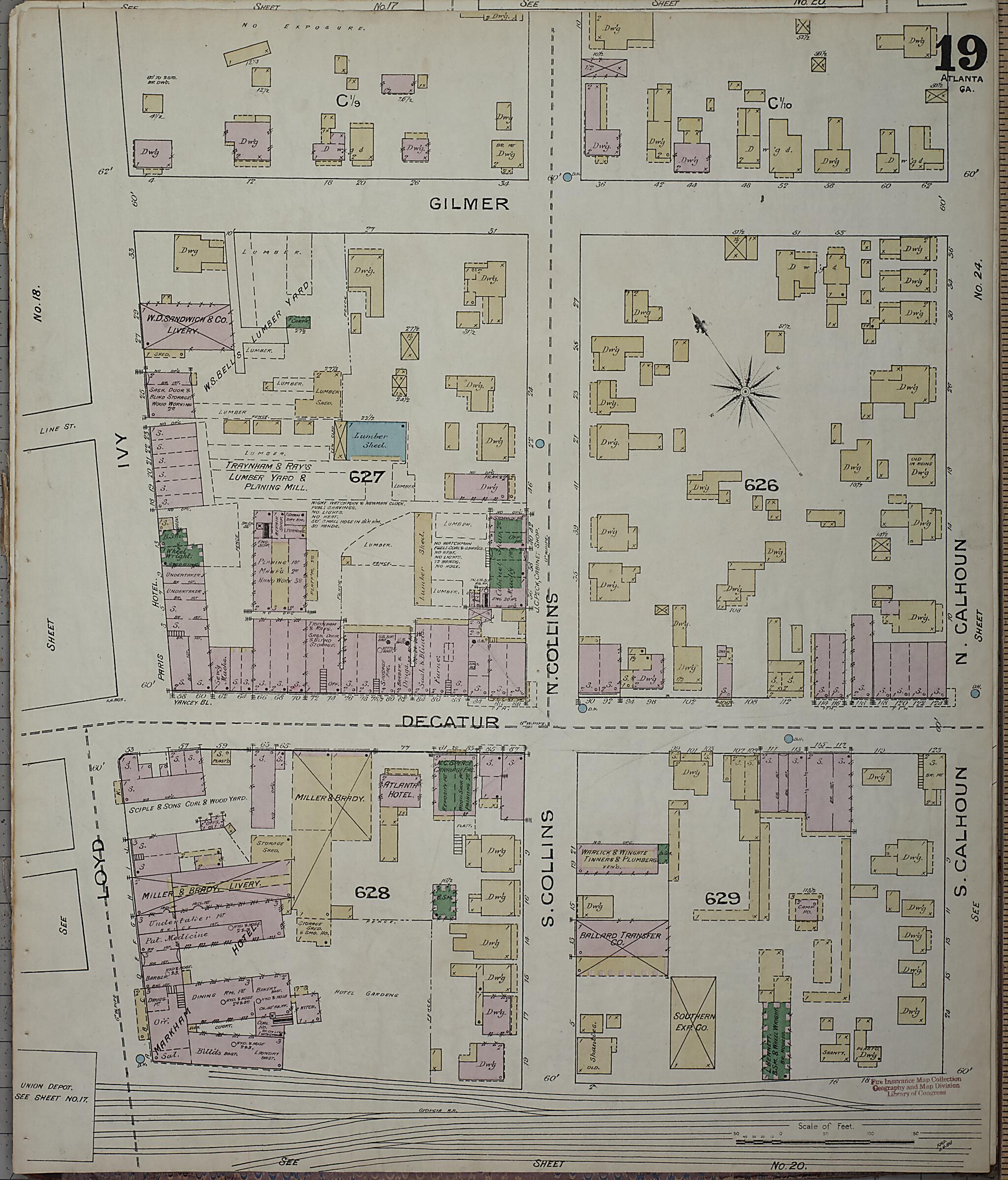 This old map of Atlanta, Fulton County, Georgia was created by Sanborn Map Company in 1886