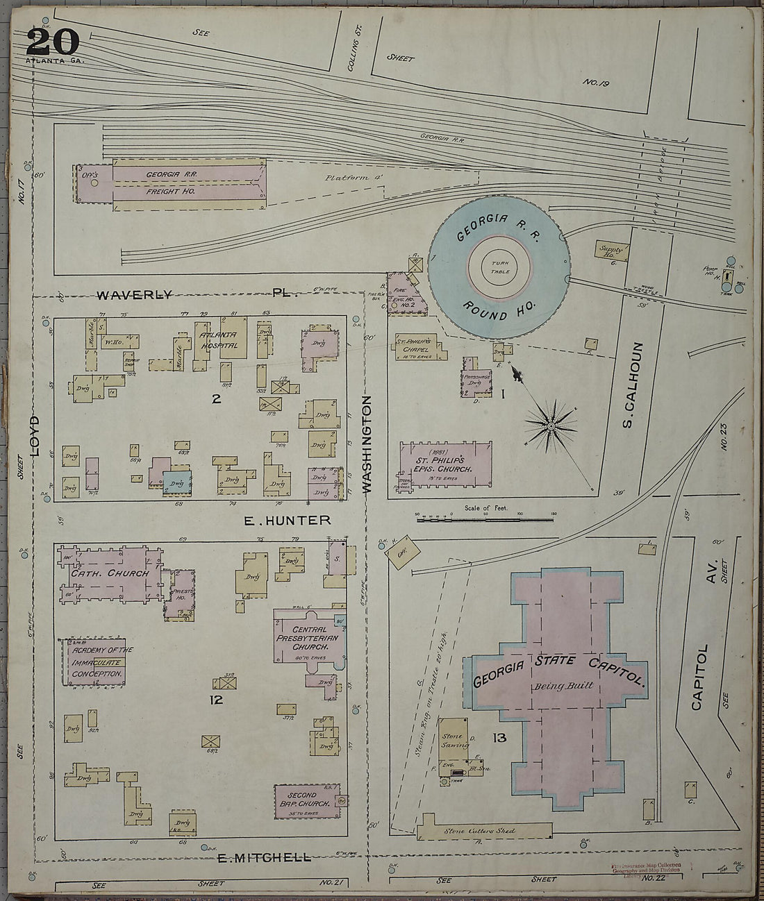 This old map of Atlanta, Fulton County, Georgia was created by Sanborn Map Company in 1886