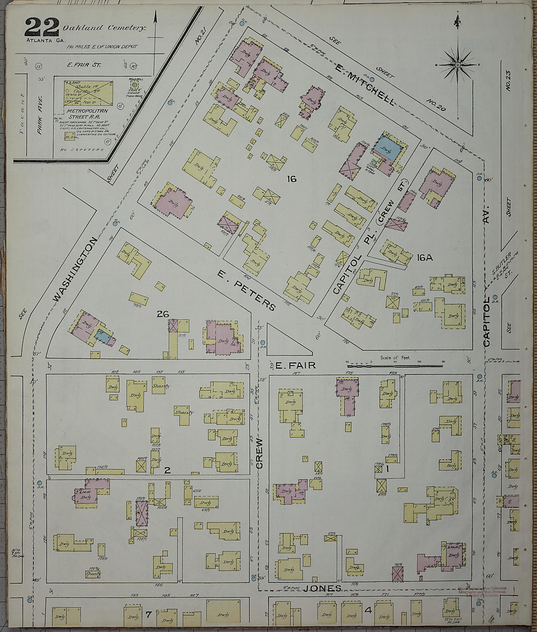 This old map of Atlanta, Fulton County, Georgia was created by Sanborn Map Company in 1886