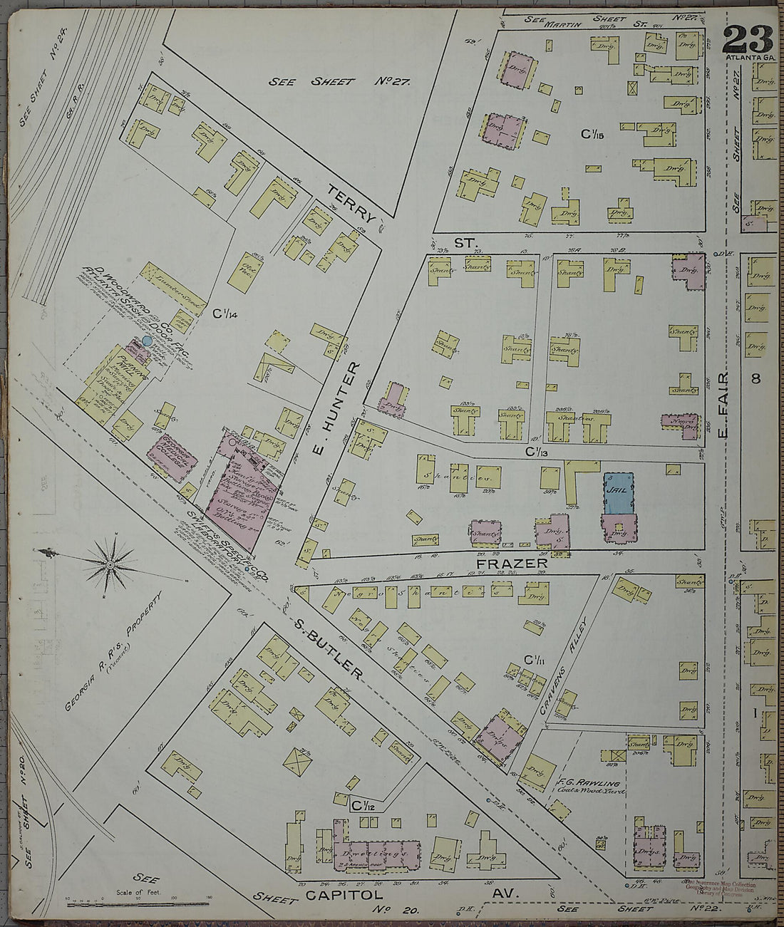 This old map of Atlanta, Fulton County, Georgia was created by Sanborn Map Company in 1886