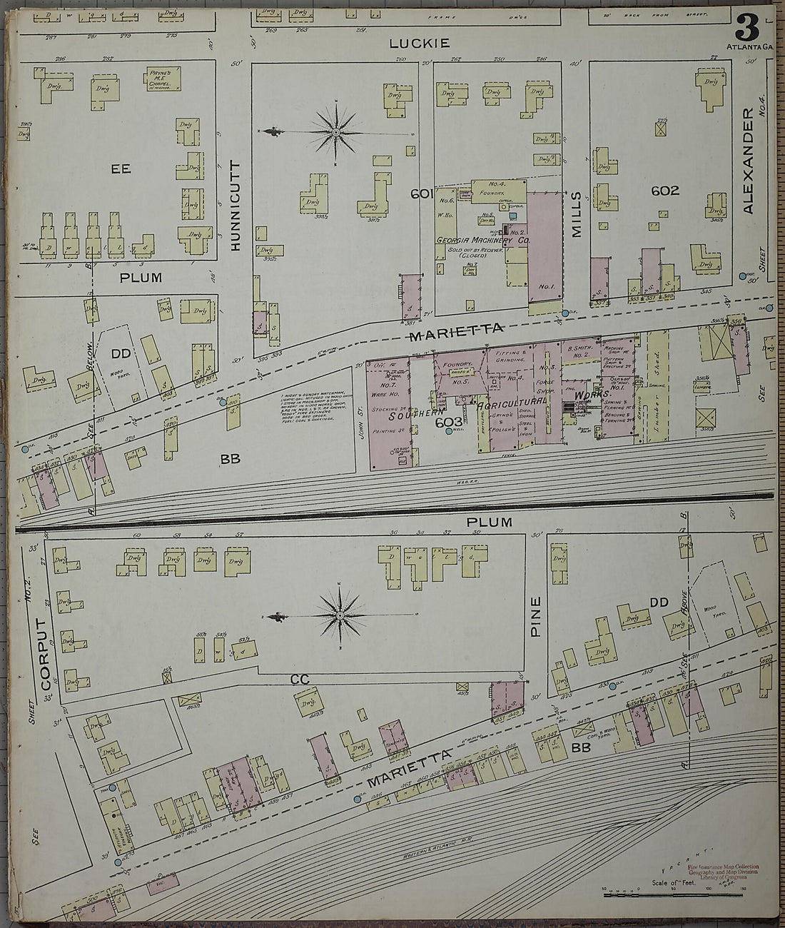 This old map of Atlanta, Fulton County, Georgia was created by Sanborn Map Company in 1886