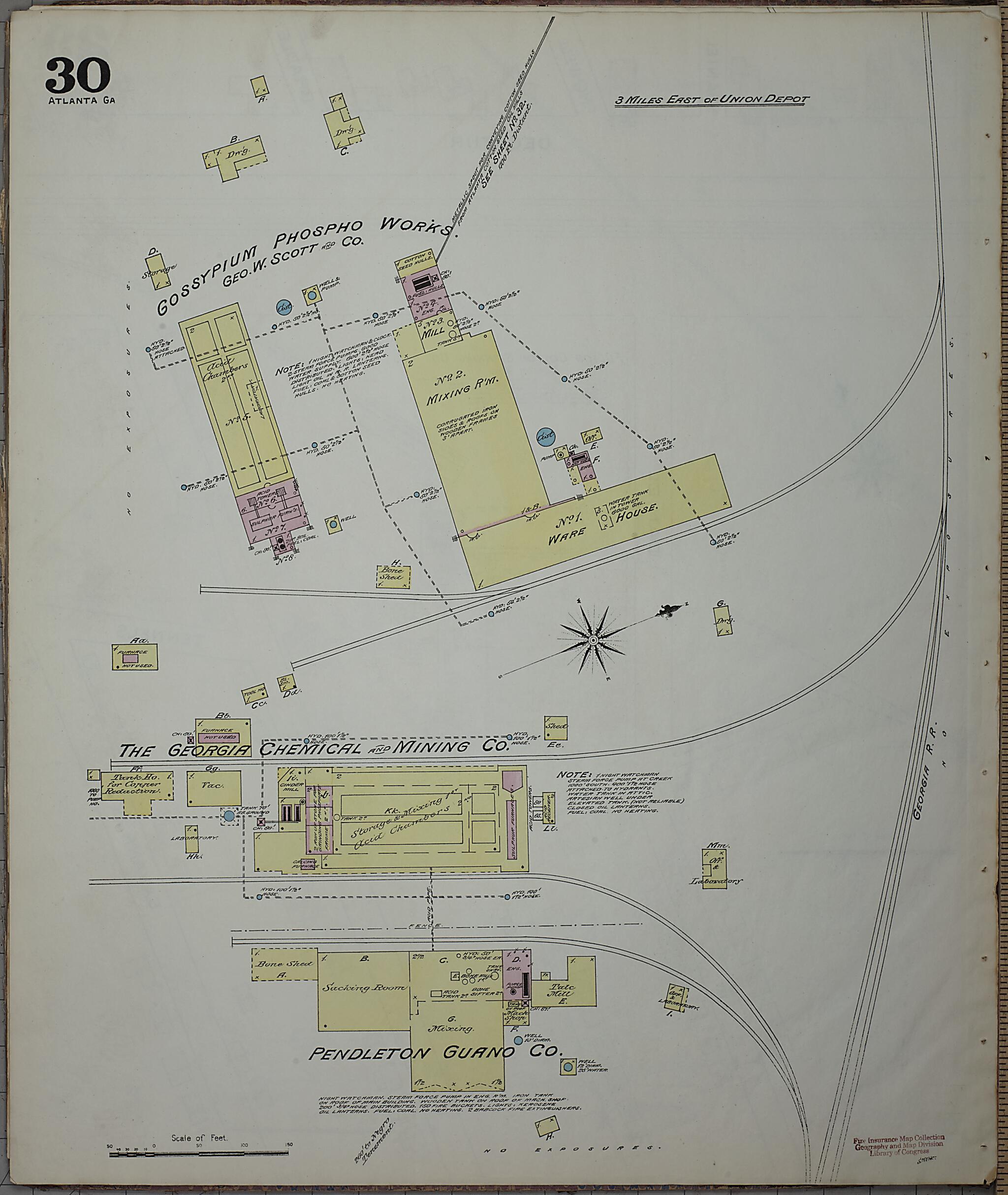 This old map of Atlanta, Fulton County, Georgia was created by Sanborn Map Company in 1886