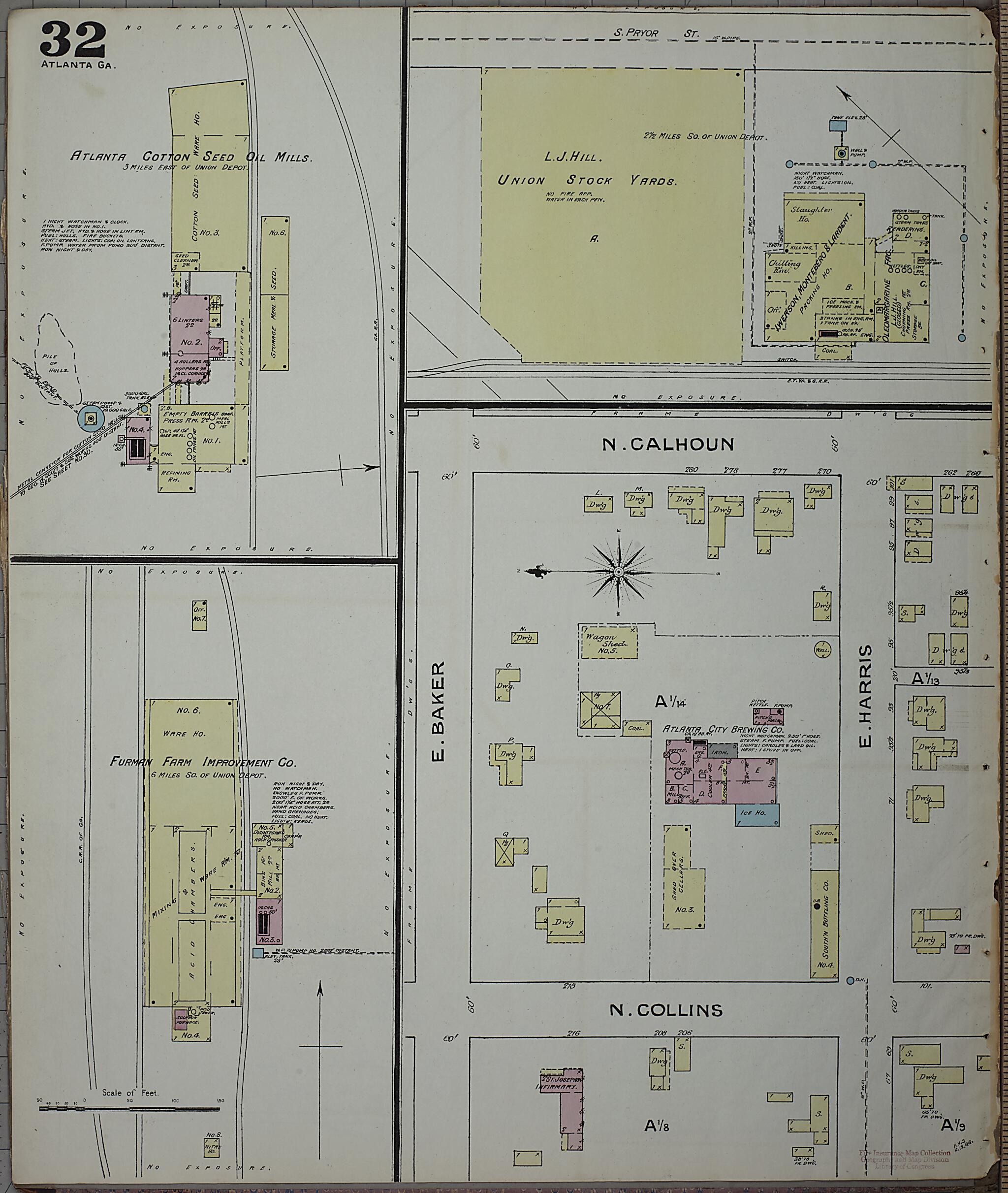 This old map of Atlanta, Fulton County, Georgia was created by Sanborn Map Company in 1886