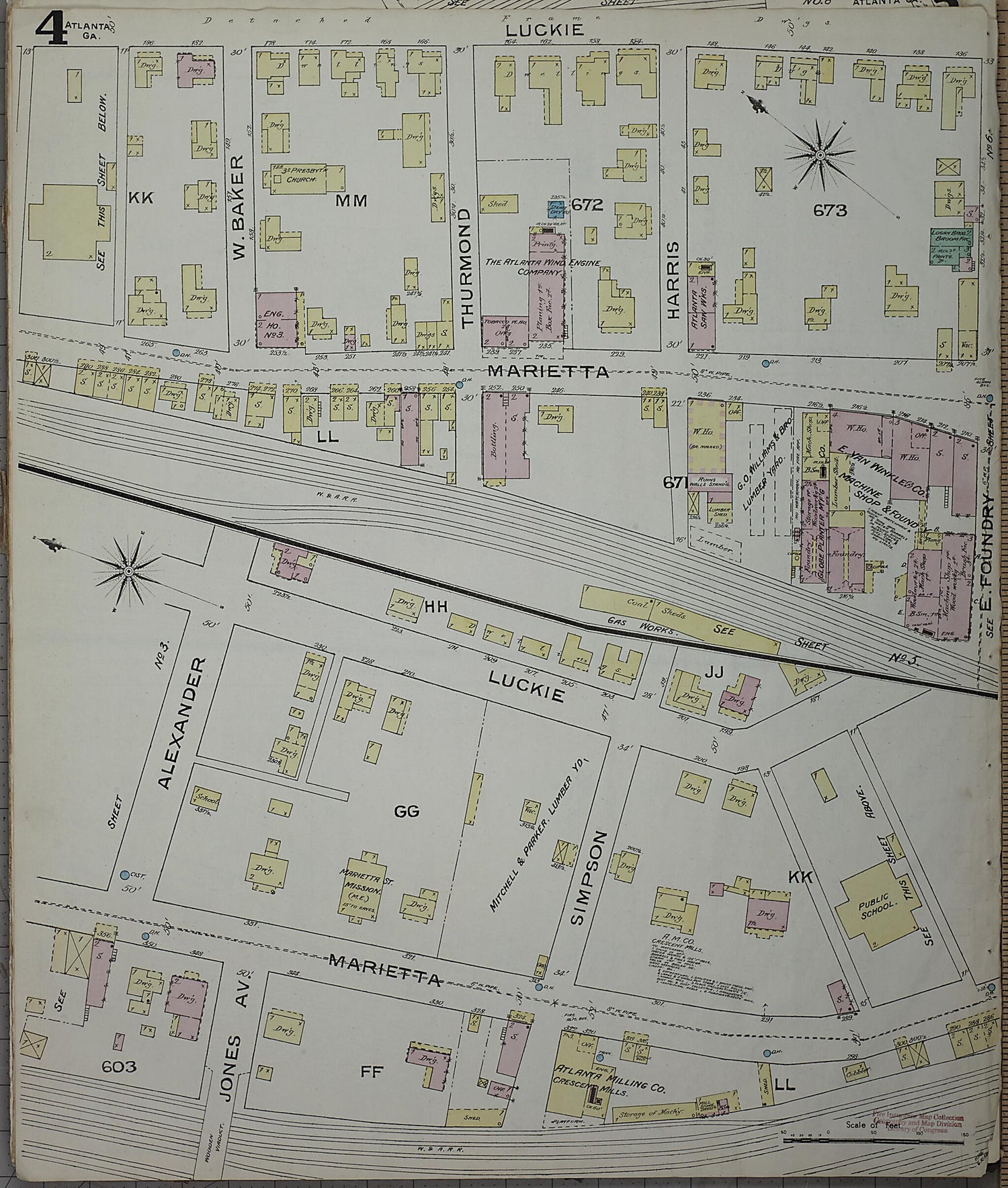 This old map of Atlanta, Fulton County, Georgia was created by Sanborn Map Company in 1886