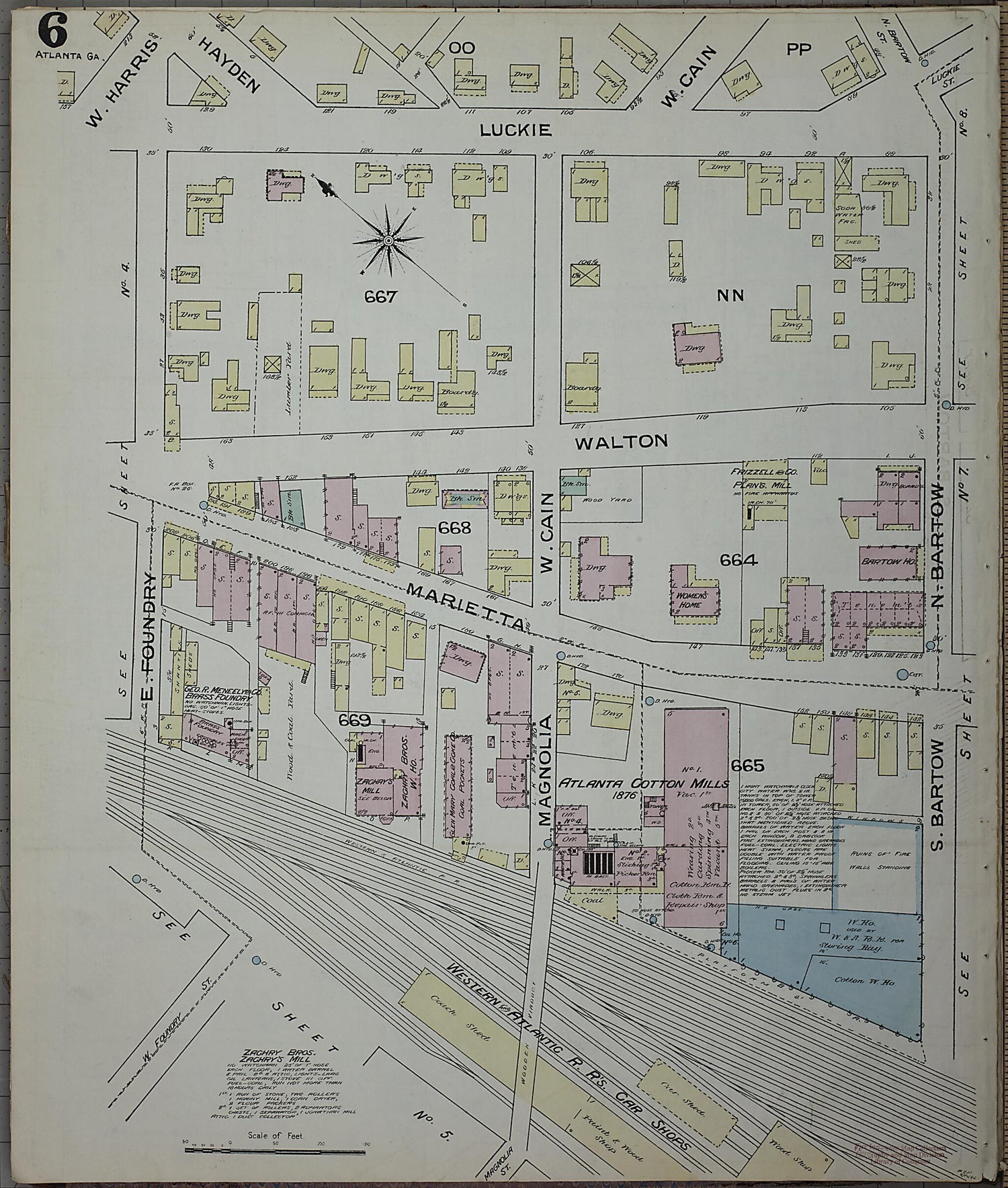 This old map of Atlanta, Fulton County, Georgia was created by Sanborn Map Company in 1886