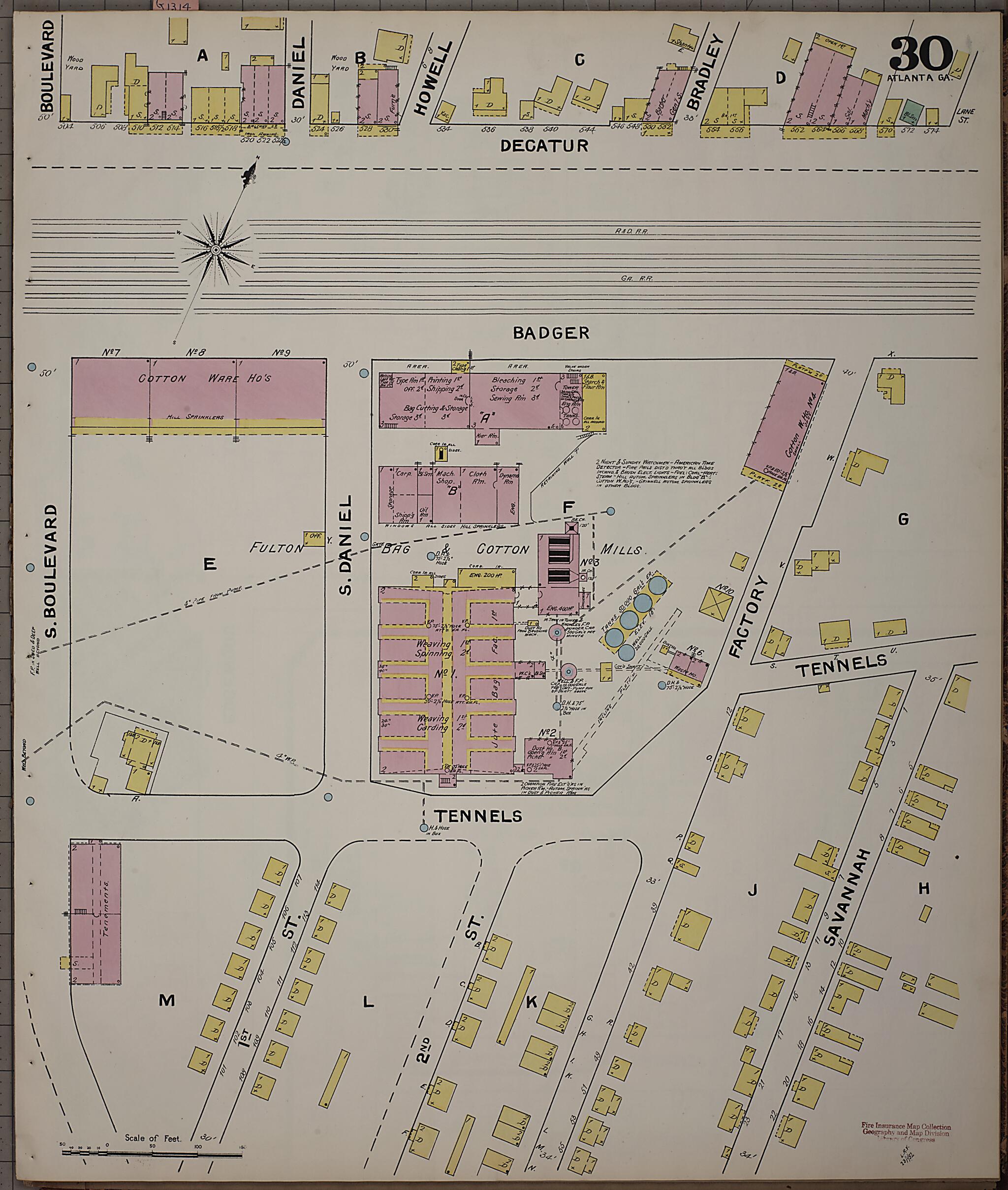 This old map of Atlanta, Fulton County, Georgia was created by Sanborn Map Company in 1892