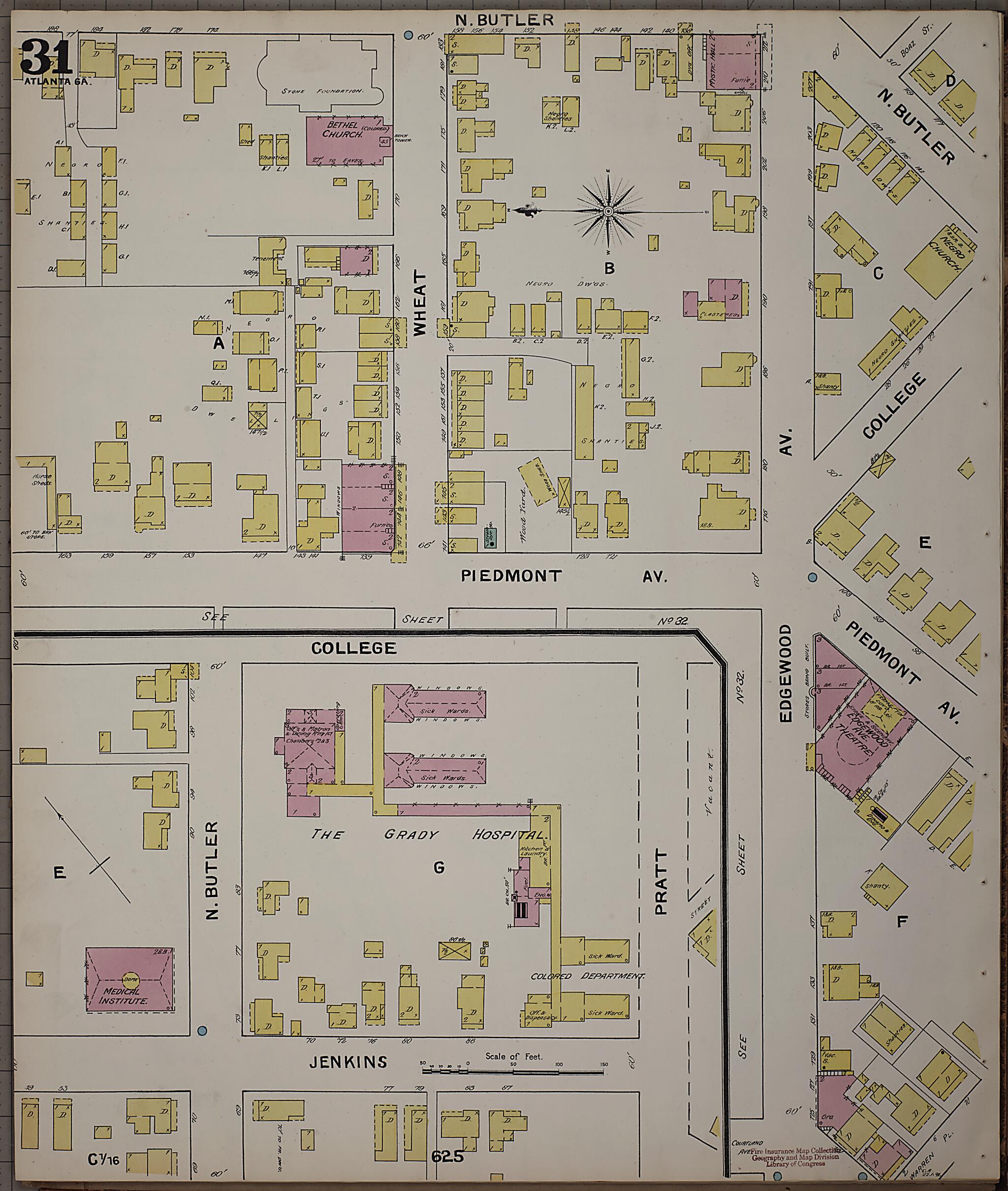 This old map of Atlanta, Fulton County, Georgia was created by Sanborn Map Company in 1892