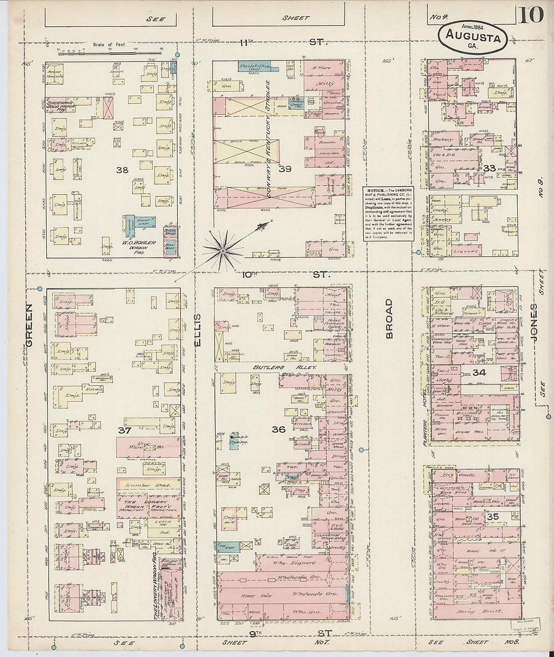 This old map of Augusta, Richmond County, Georgia was created by Sanborn Map Company in 1884