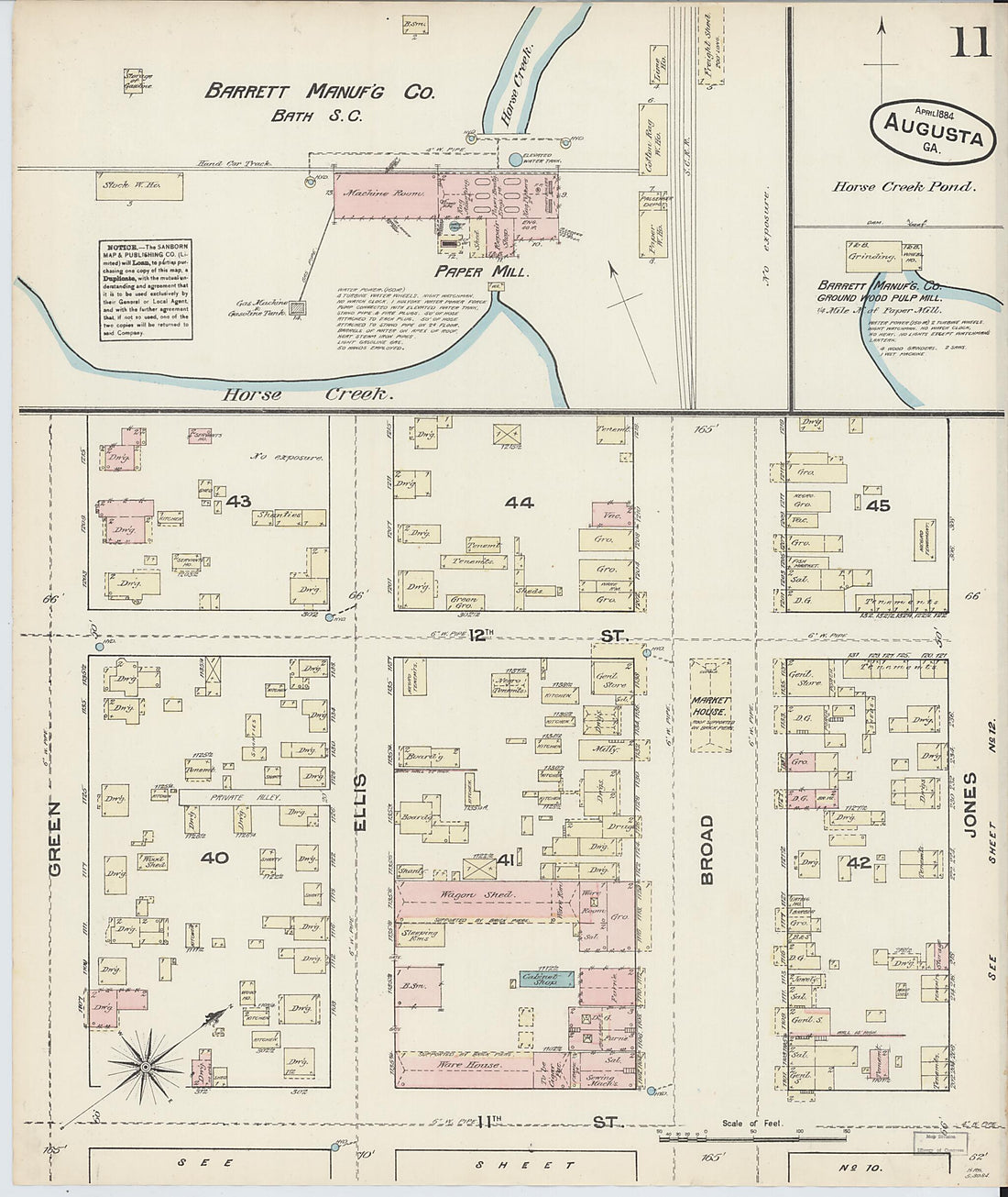 This old map of Augusta, Richmond County, Georgia was created by Sanborn Map Company in 1884