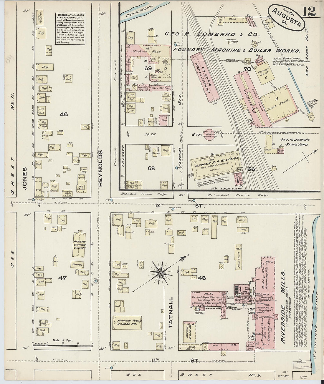 This old map of Augusta, Richmond County, Georgia was created by Sanborn Map Company in 1884