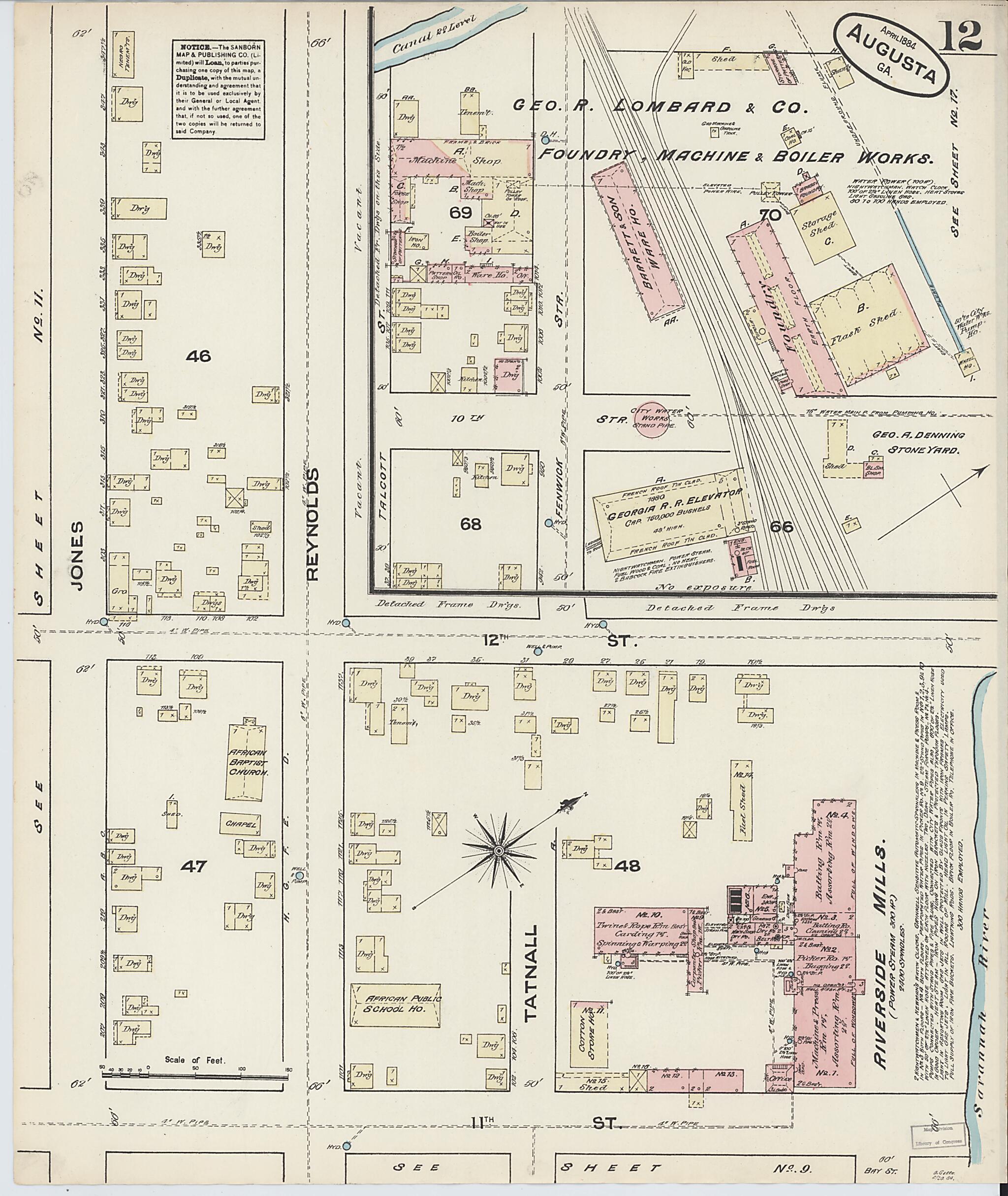 This old map of Augusta, Richmond County, Georgia was created by Sanborn Map Company in 1884