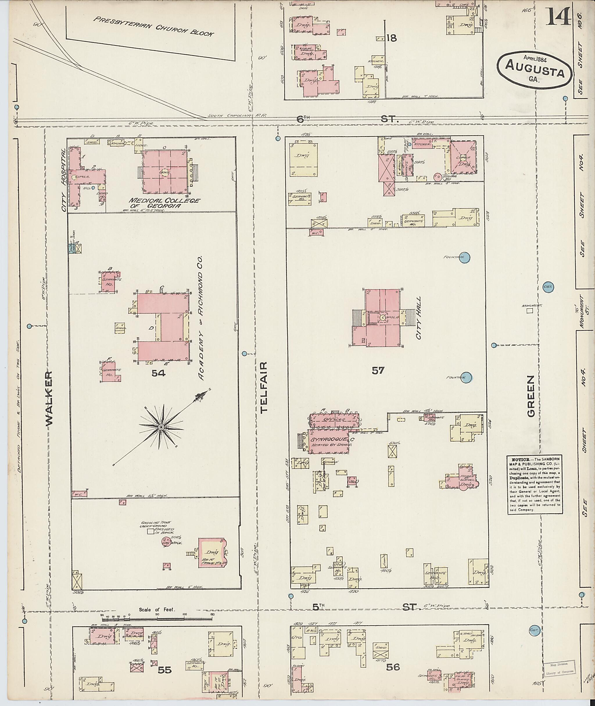 This old map of Augusta, Richmond County, Georgia was created by Sanborn Map Company in 1884