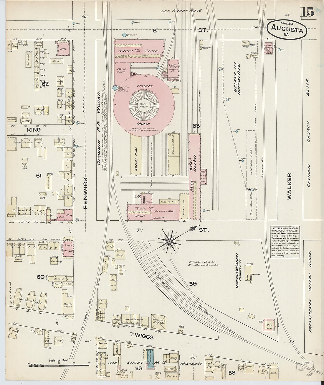 This old map of Augusta, Richmond County, Georgia was created by Sanborn Map Company in 1884