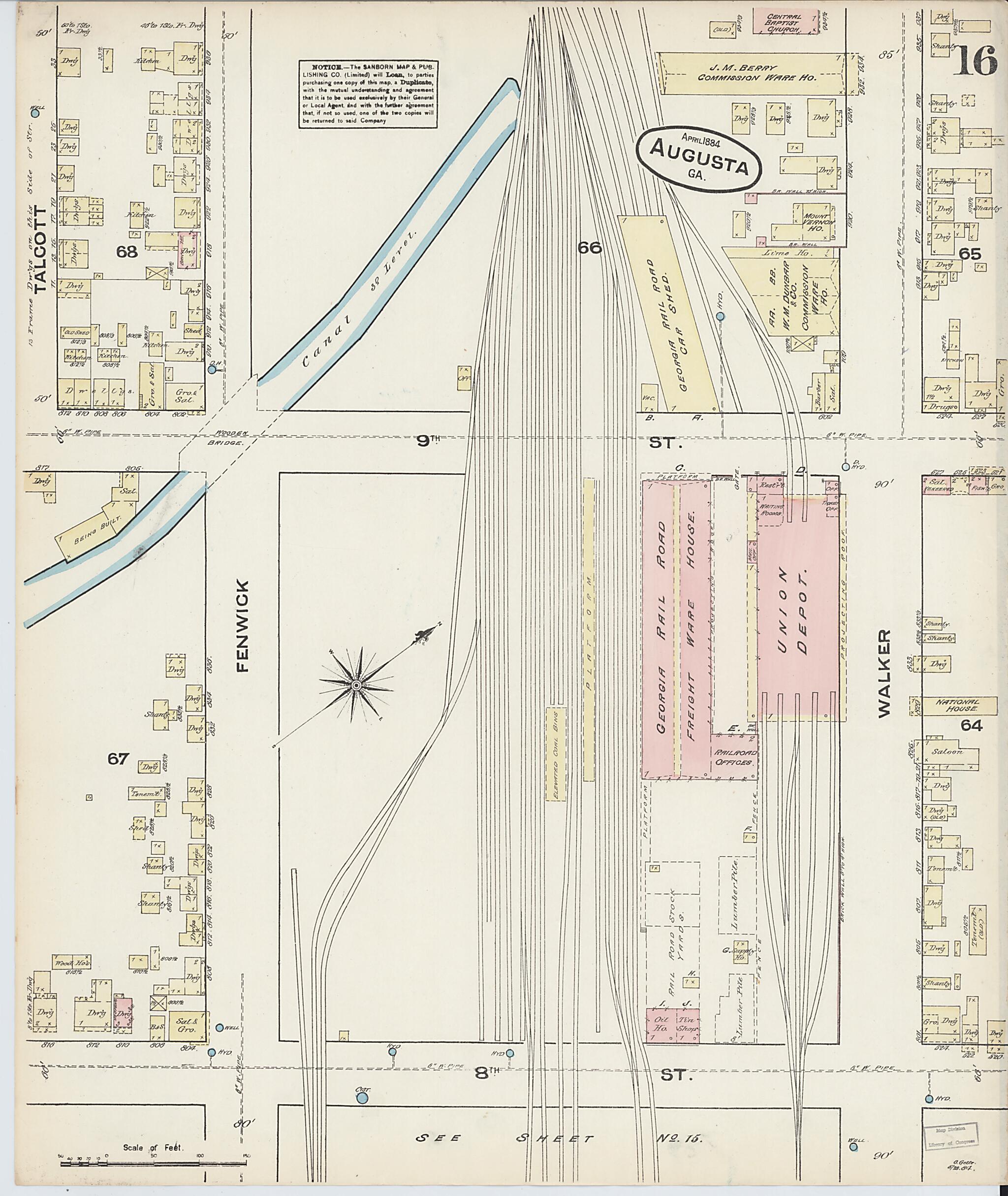 This old map of Augusta, Richmond County, Georgia was created by Sanborn Map Company in 1884