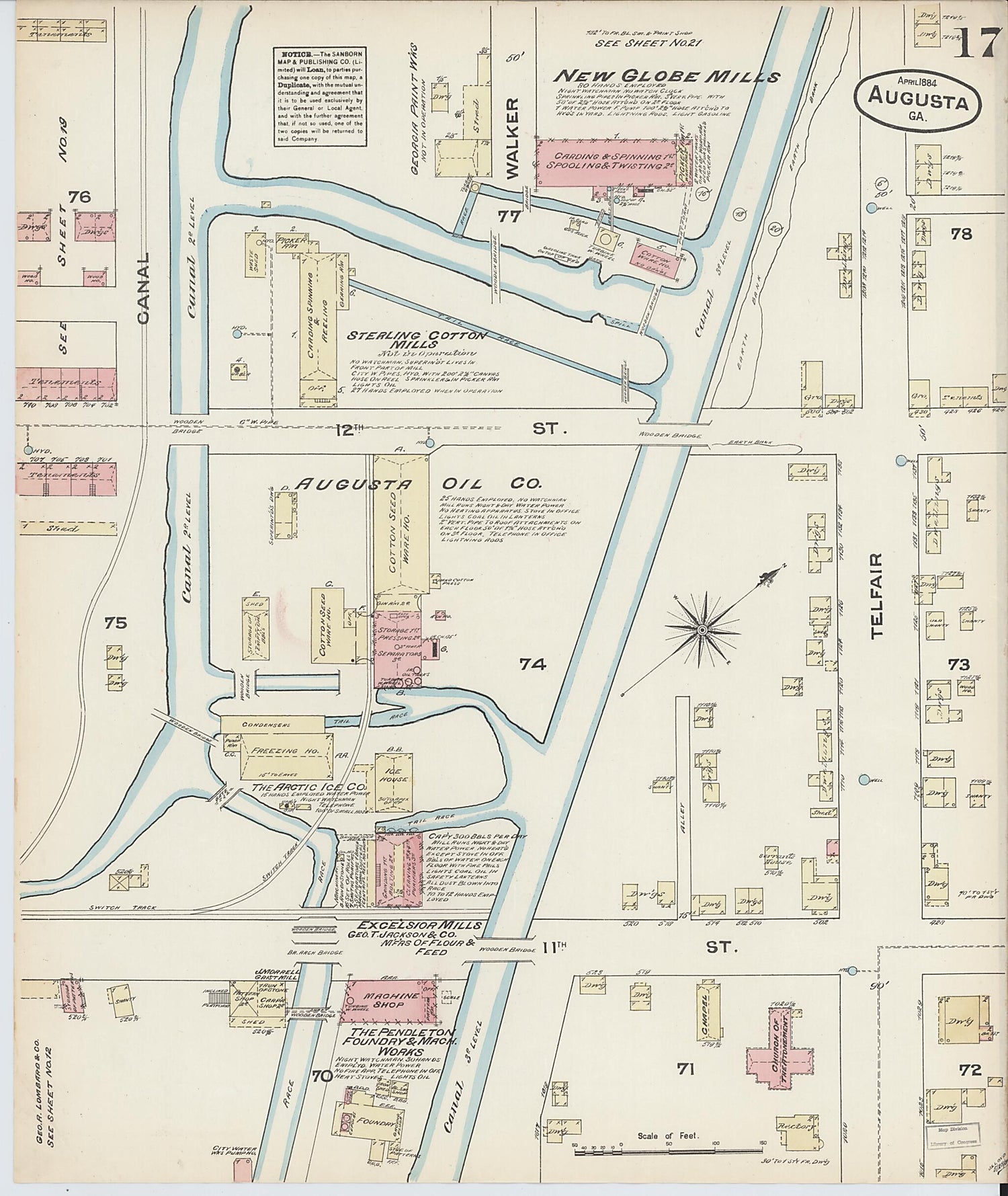 This old map of Augusta, Richmond County, Georgia was created by Sanborn Map Company in 1884