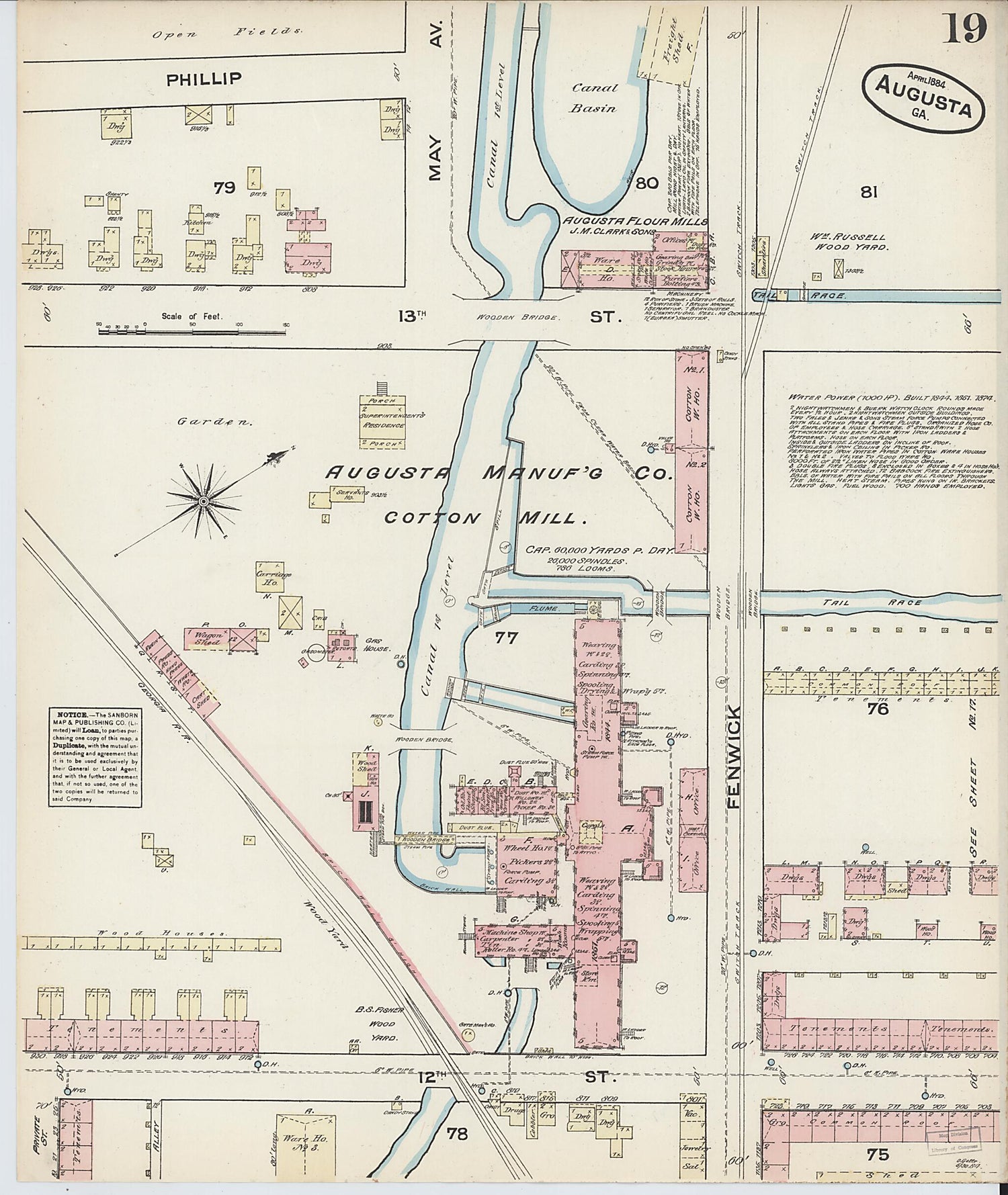 This old map of Augusta, Richmond County, Georgia was created by Sanborn Map Company in 1884