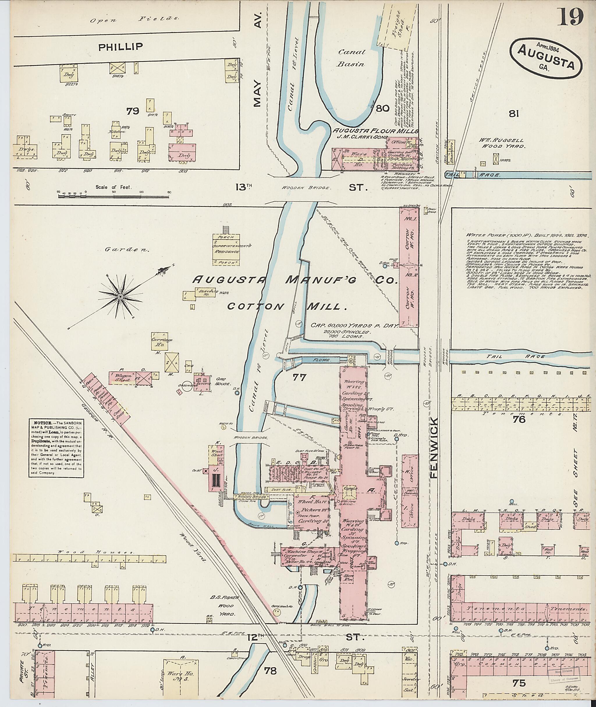 This old map of Augusta, Richmond County, Georgia was created by Sanborn Map Company in 1884