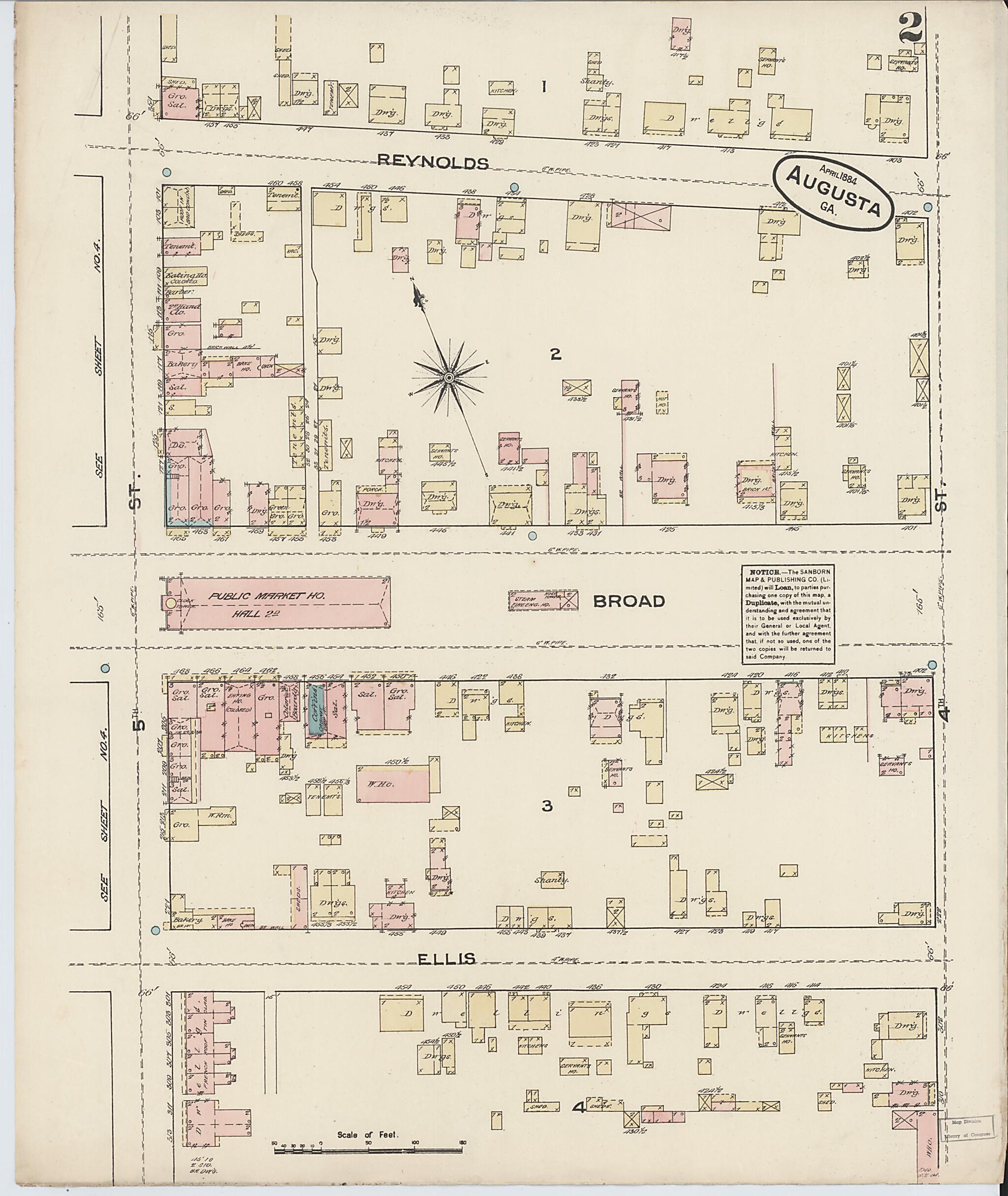 This old map of Augusta, Richmond County, Georgia was created by Sanborn Map Company in 1884