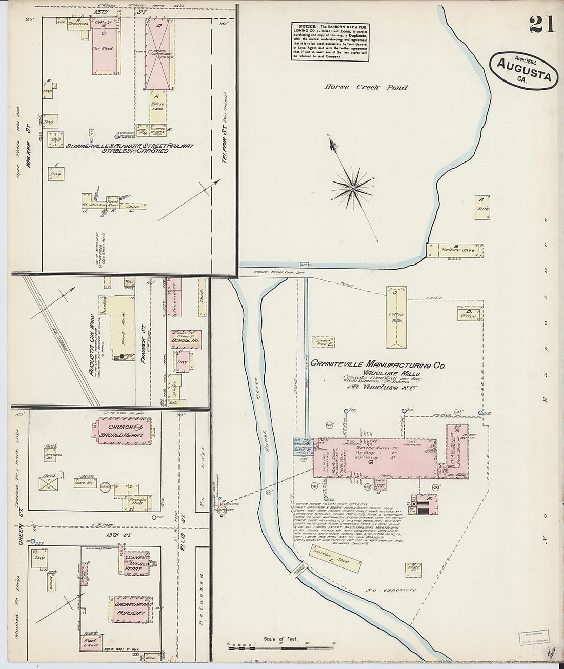 This old map of Augusta, Richmond County, Georgia was created by Sanborn Map Company in 1884