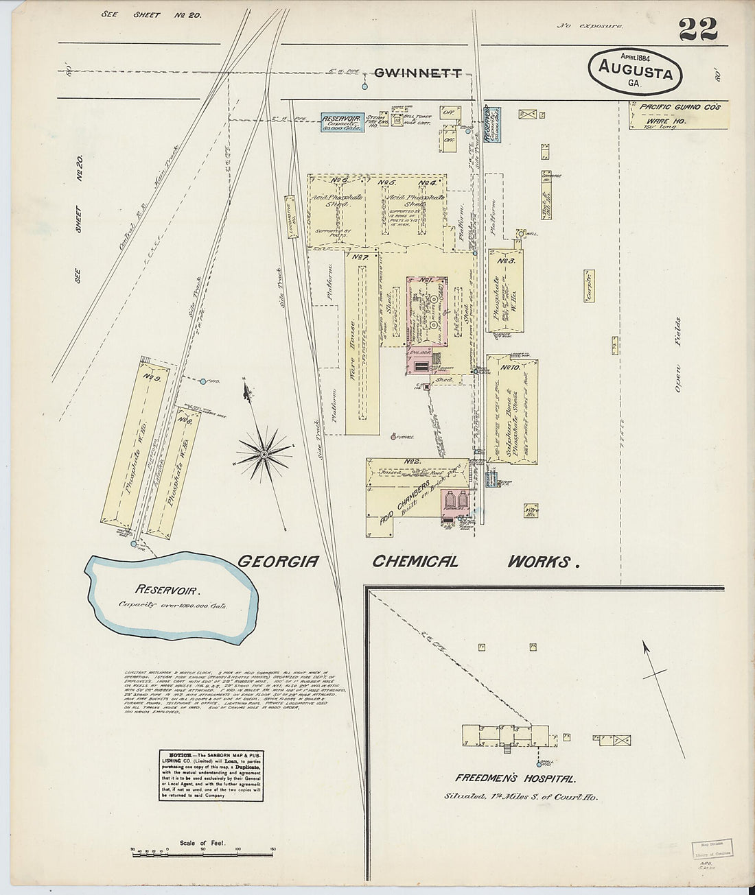 This old map of Augusta, Richmond County, Georgia was created by Sanborn Map Company in 1884