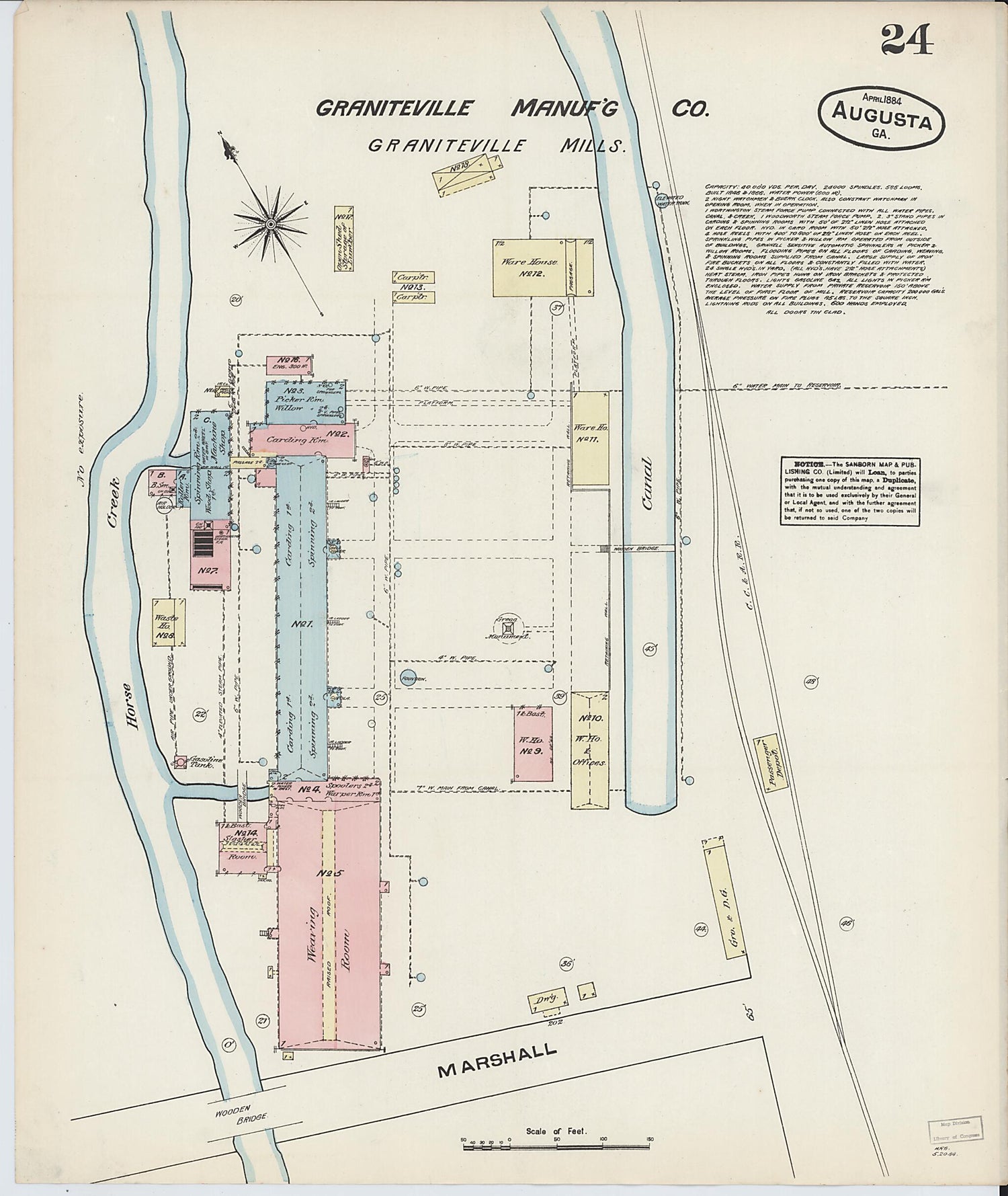 This old map of Augusta, Richmond County, Georgia was created by Sanborn Map Company in 1884