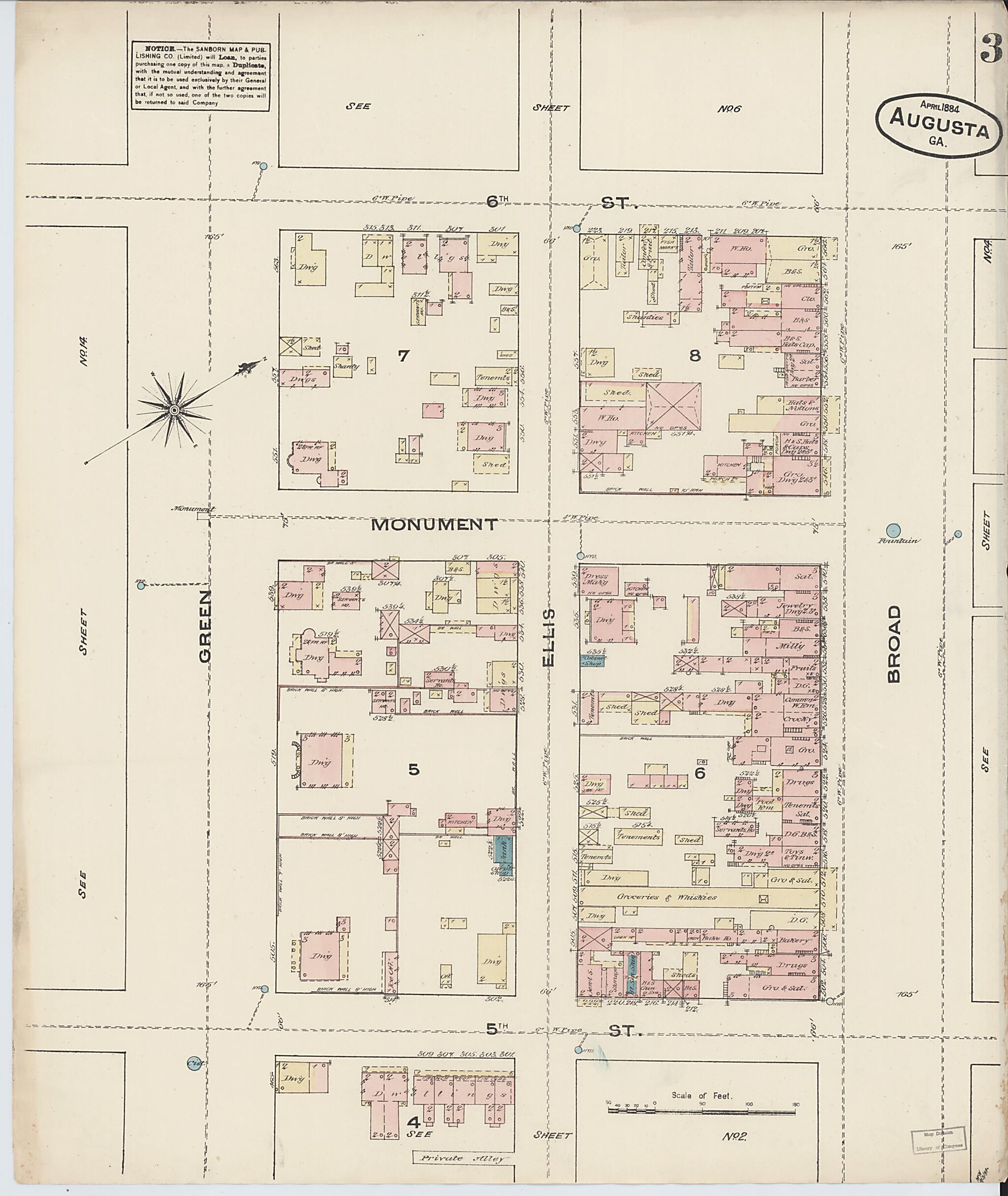 This old map of Augusta, Richmond County, Georgia was created by Sanborn Map Company in 1884