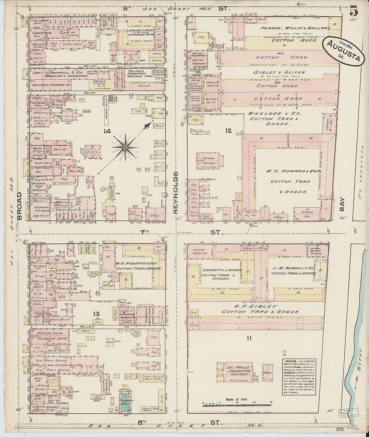 This old map of Augusta, Richmond County, Georgia was created by Sanborn Map Company in 1884