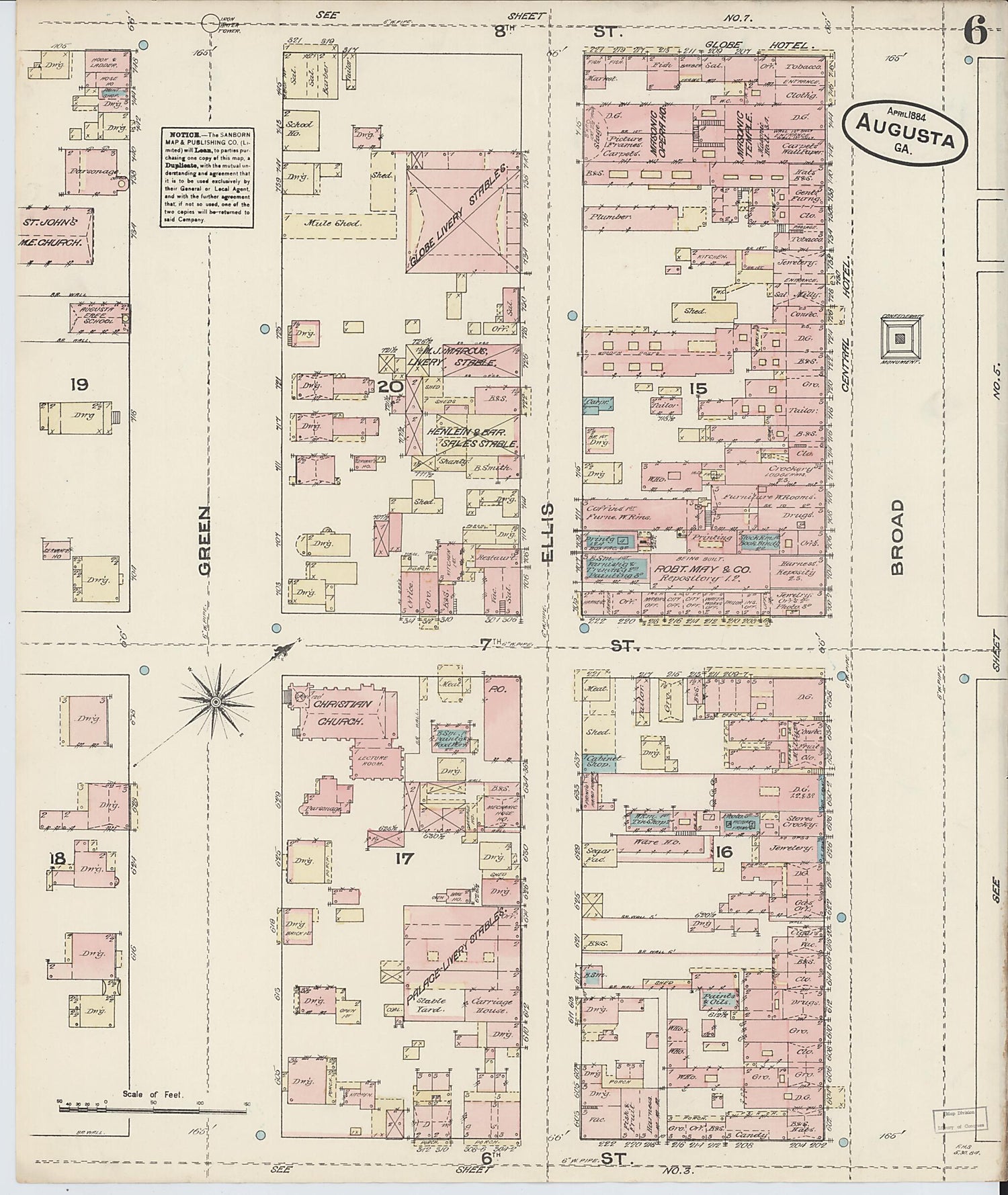 This old map of Augusta, Richmond County, Georgia was created by Sanborn Map Company in 1884