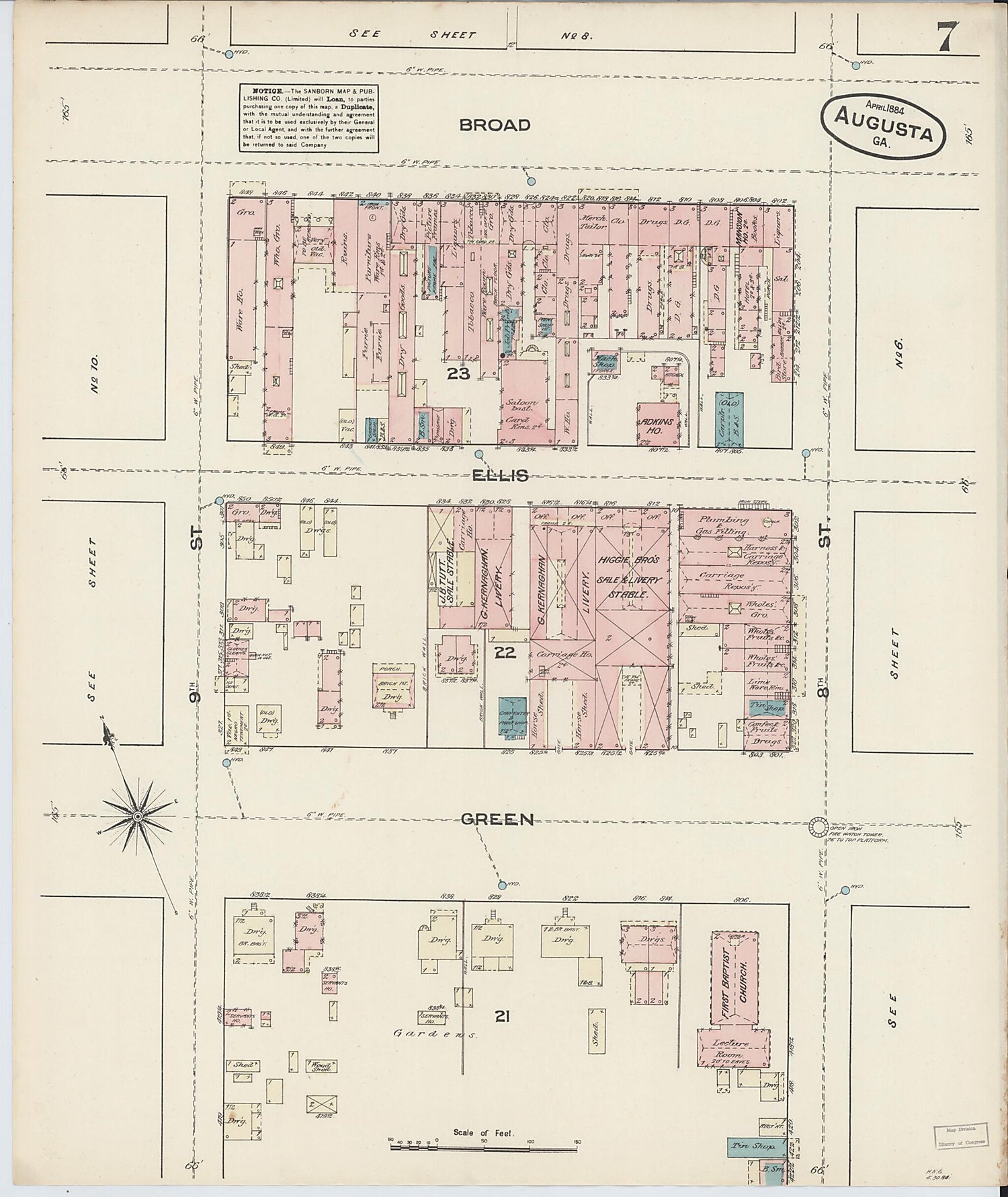 This old map of Augusta, Richmond County, Georgia was created by Sanborn Map Company in 1884