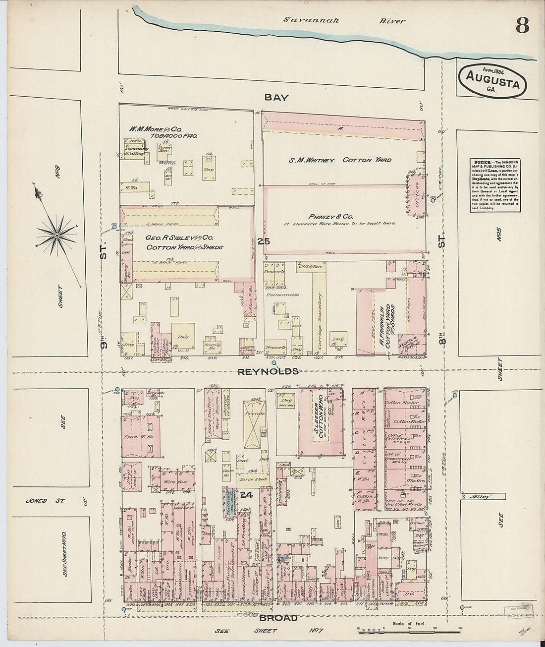 This old map of Augusta, Richmond County, Georgia was created by Sanborn Map Company in 1884