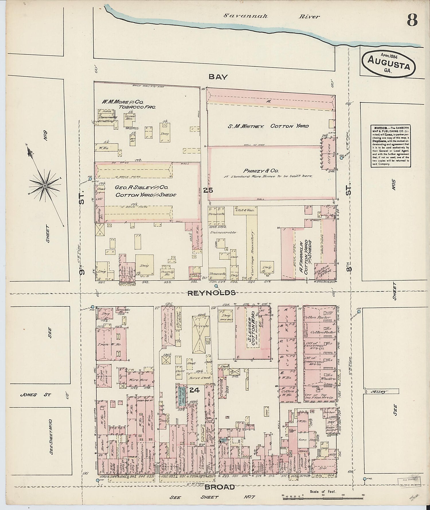 This old map of Augusta, Richmond County, Georgia was created by Sanborn Map Company in 1884