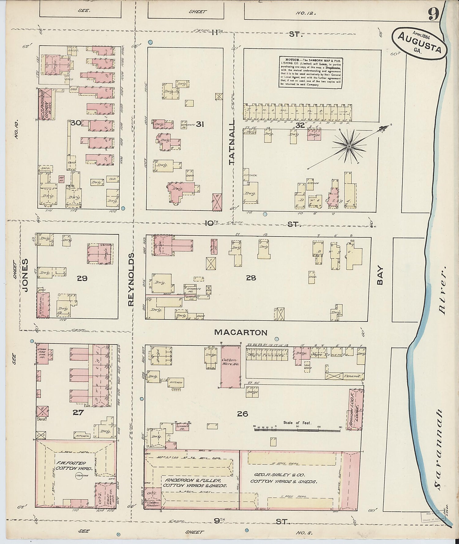 This old map of Augusta, Richmond County, Georgia was created by Sanborn Map Company in 1884