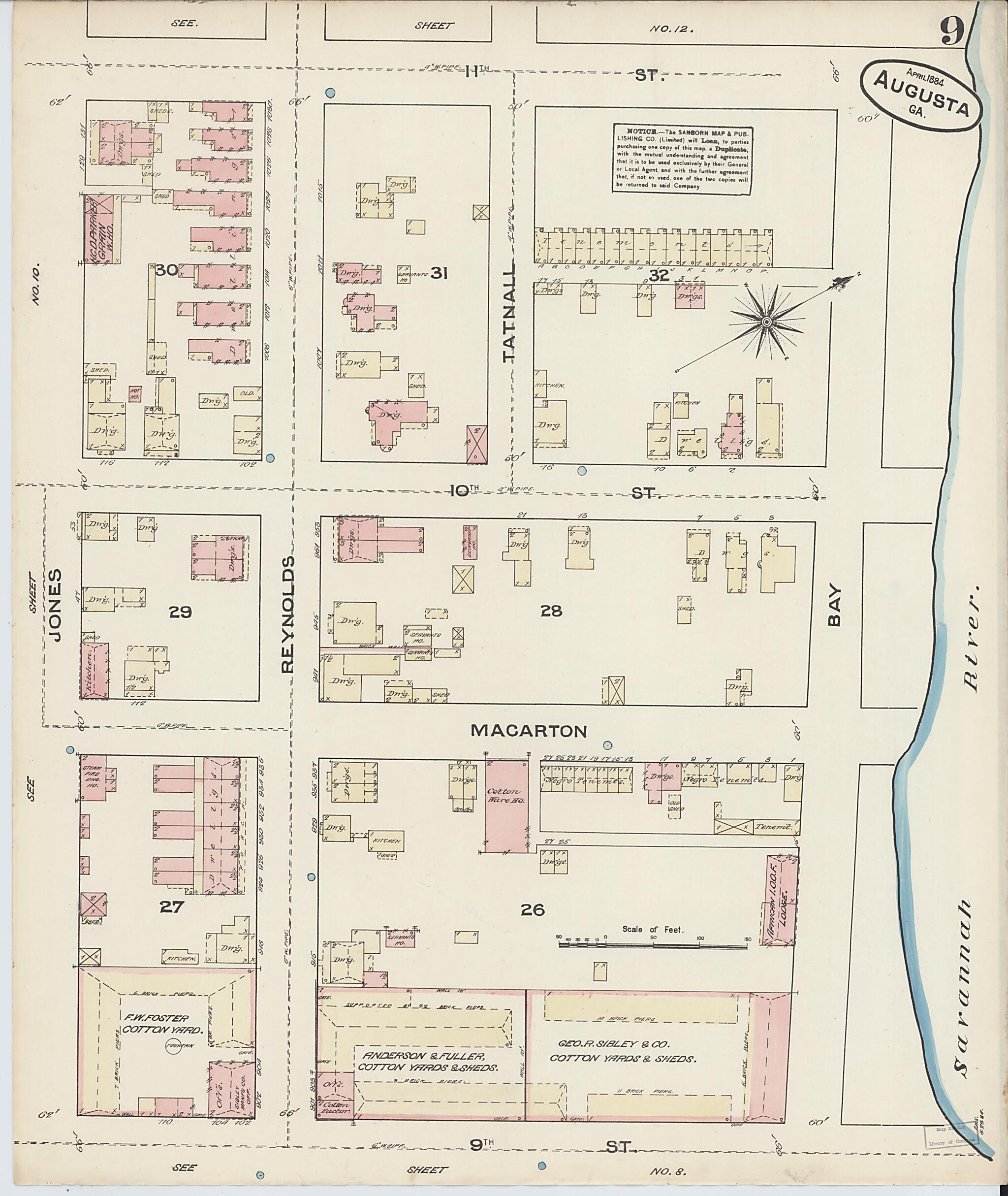 This old map of Augusta, Richmond County, Georgia was created by Sanborn Map Company in 1884