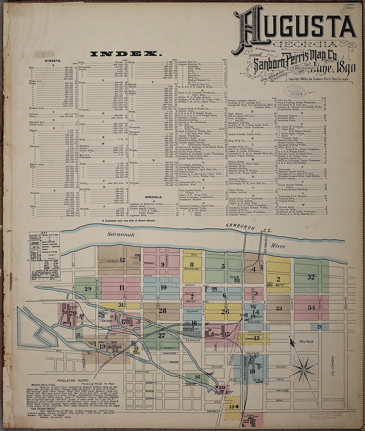 This old map of Augusta, Richmond County, Georgia was created by Sanborn Map Company in 1890