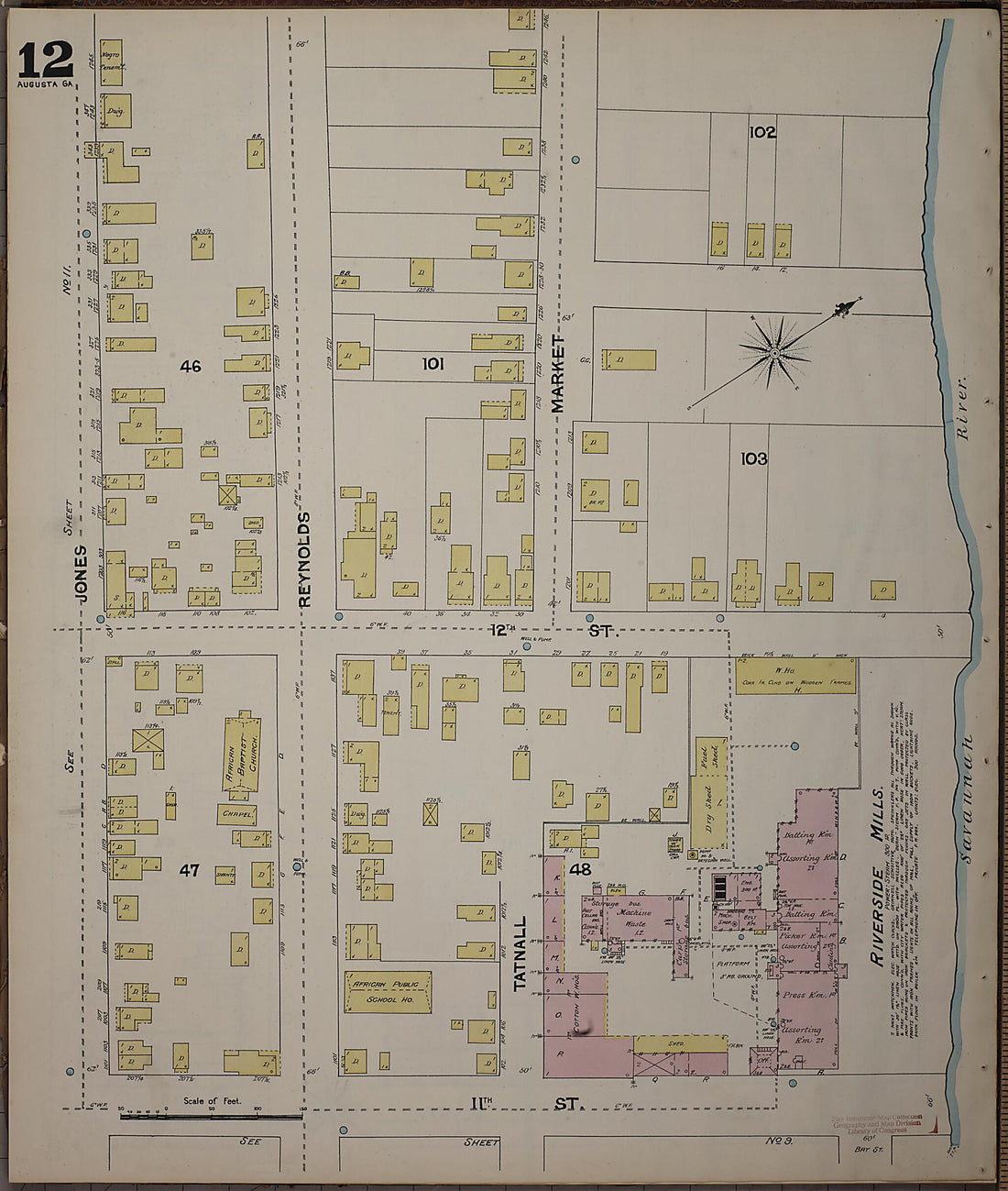 This old map of Augusta, Richmond County, Georgia was created by Sanborn Map Company in 1890