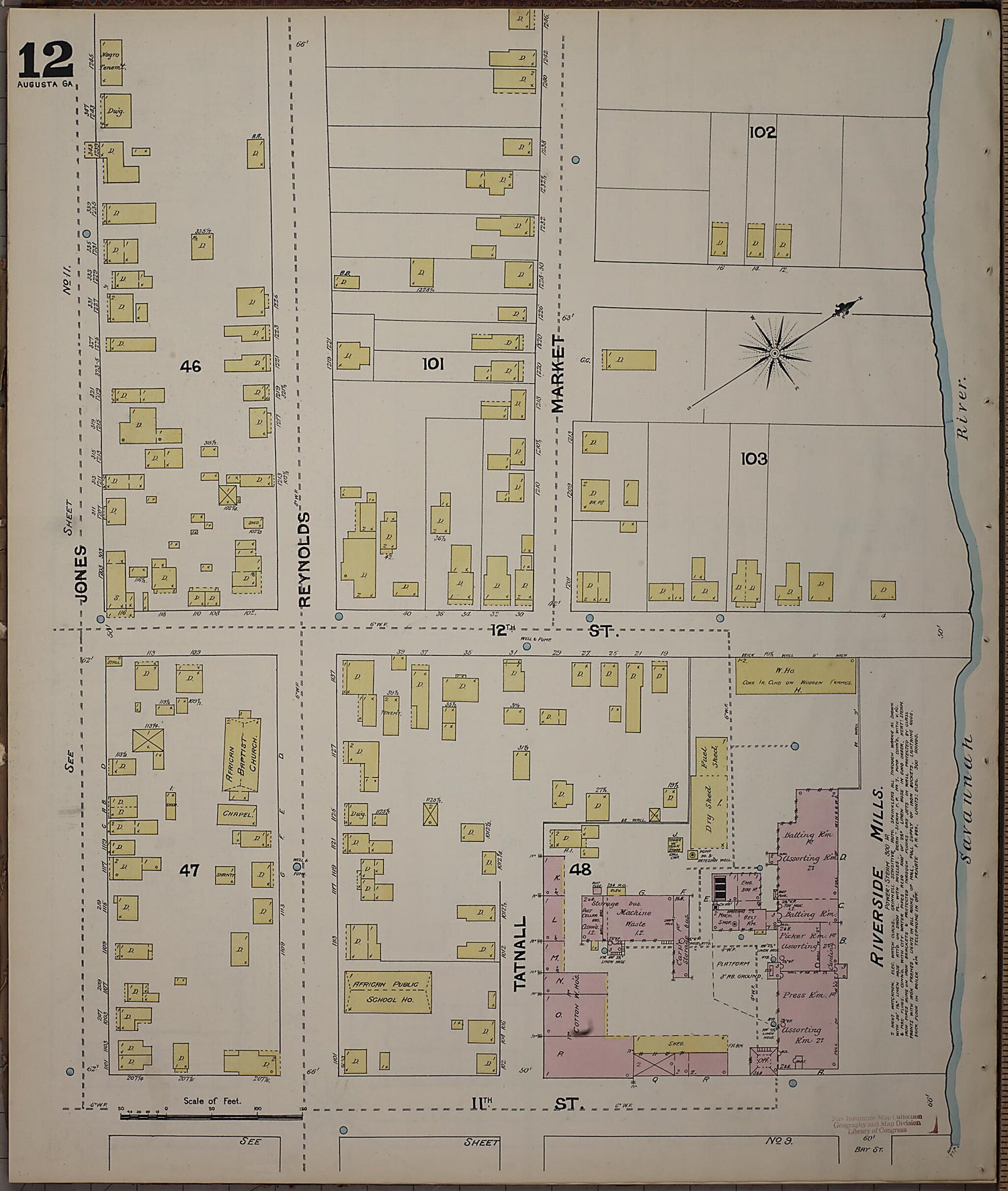 This old map of Augusta, Richmond County, Georgia was created by Sanborn Map Company in 1890