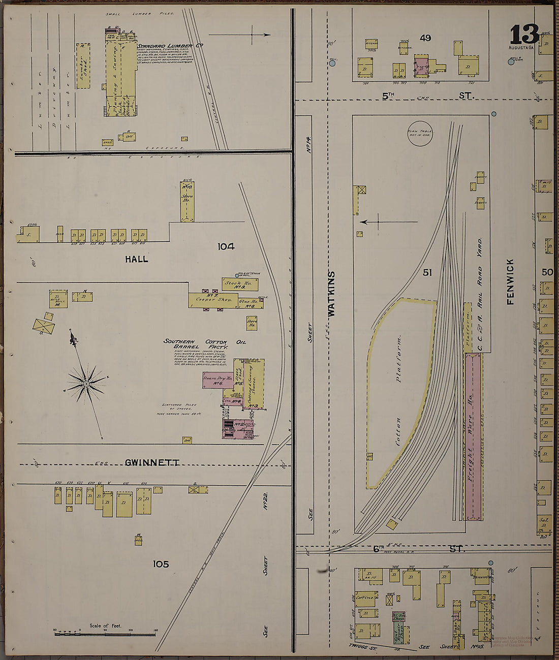 This old map of Augusta, Richmond County, Georgia was created by Sanborn Map Company in 1890