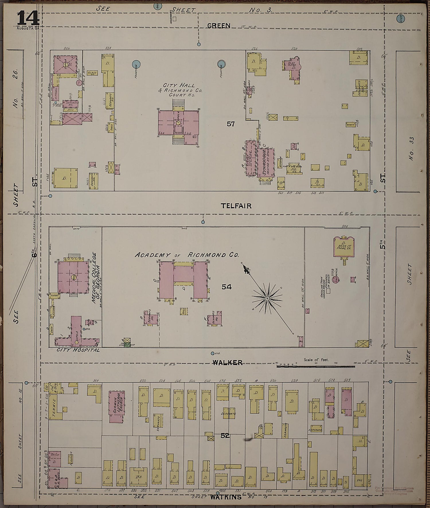 This old map of Augusta, Richmond County, Georgia was created by Sanborn Map Company in 1890