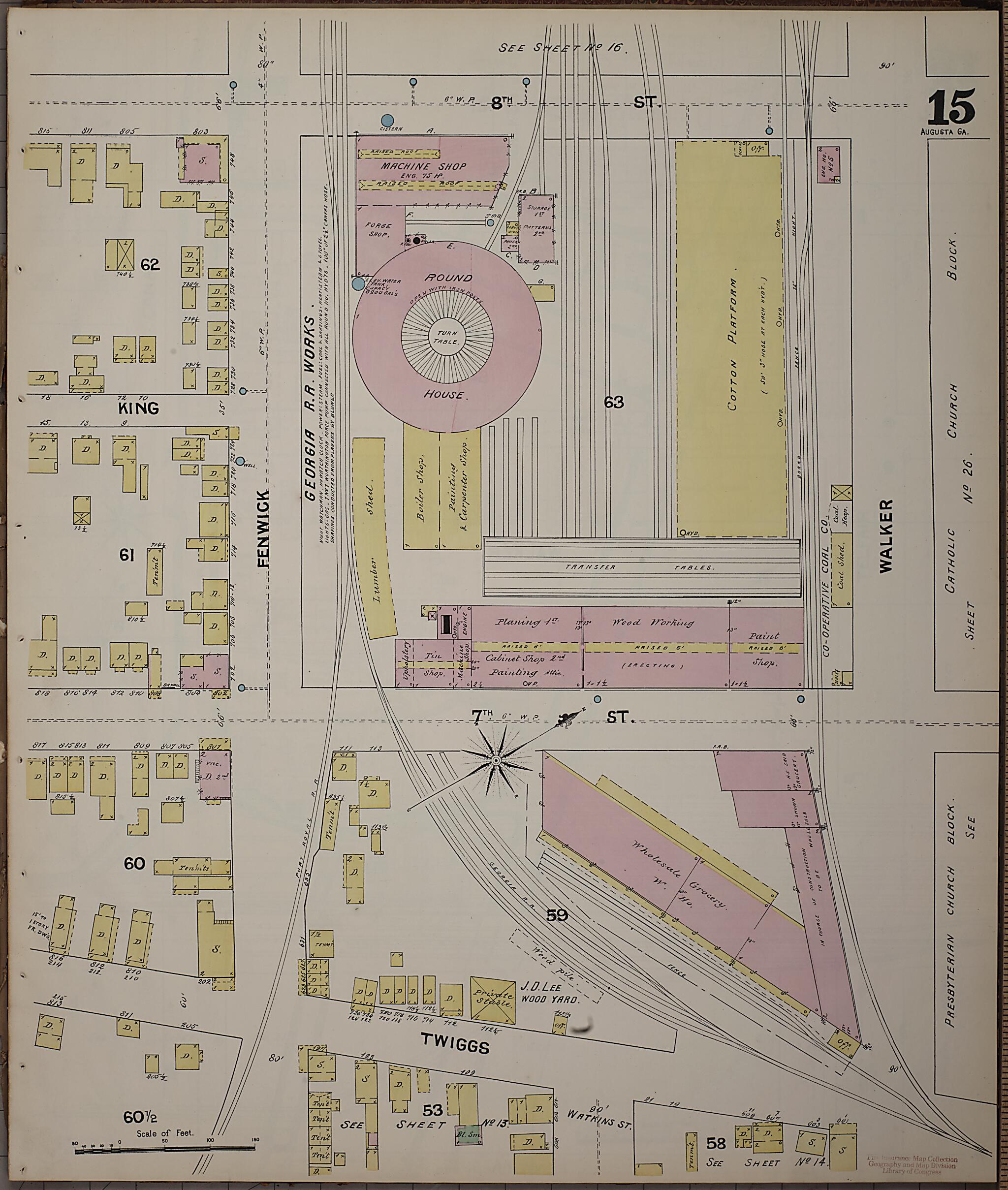 This old map of Augusta, Richmond County, Georgia was created by Sanborn Map Company in 1890