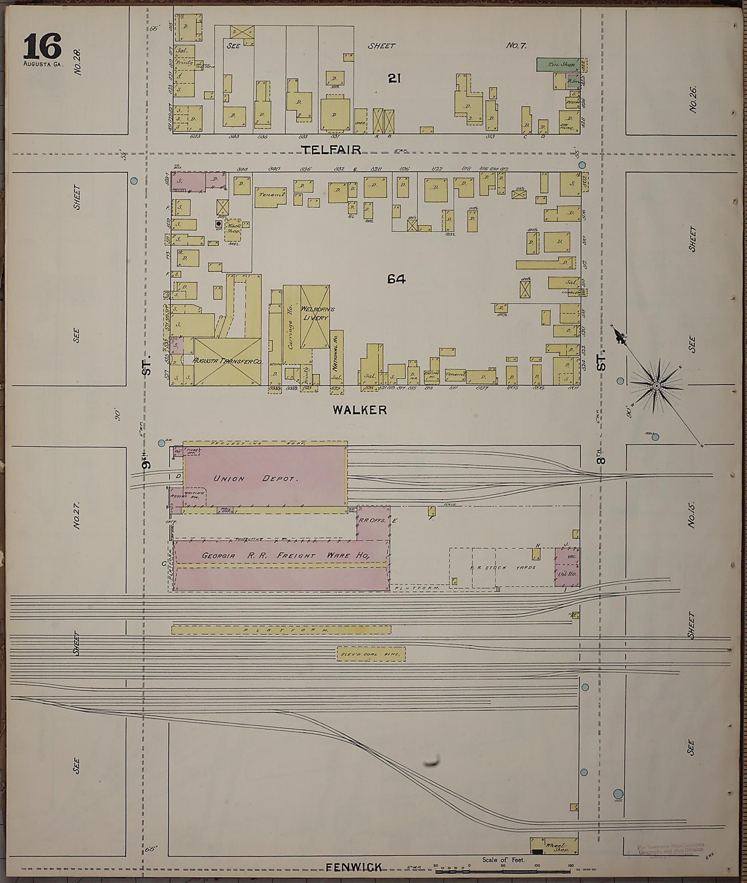 This old map of Augusta, Richmond County, Georgia was created by Sanborn Map Company in 1890