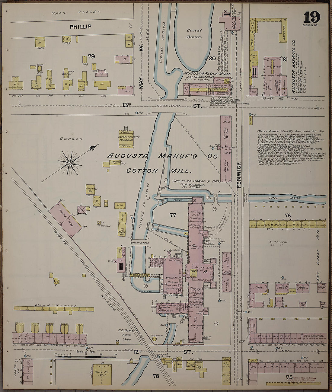 This old map of Augusta, Richmond County, Georgia was created by Sanborn Map Company in 1890