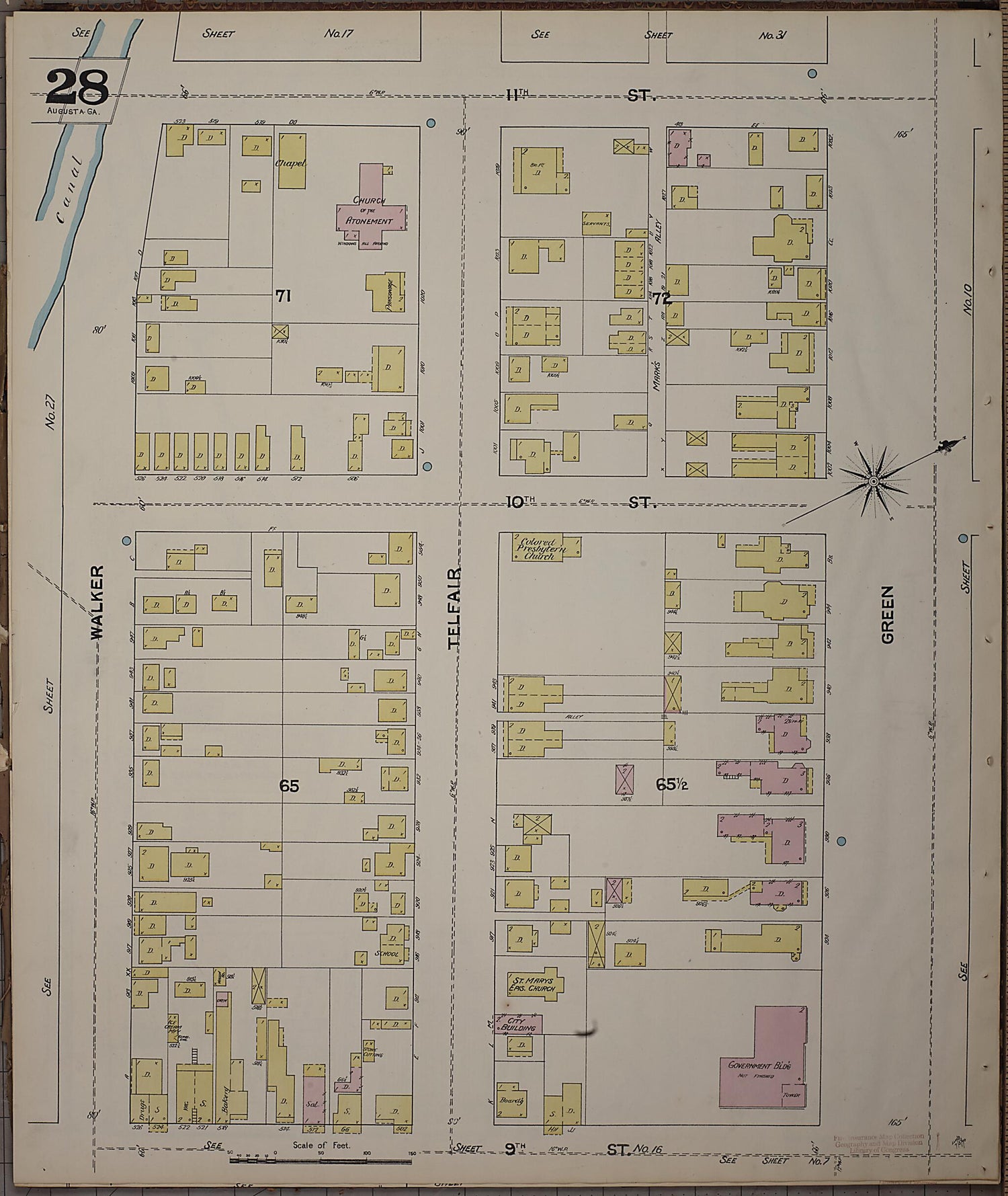 This old map of Augusta, Richmond County, Georgia was created by Sanborn Map Company in 1890